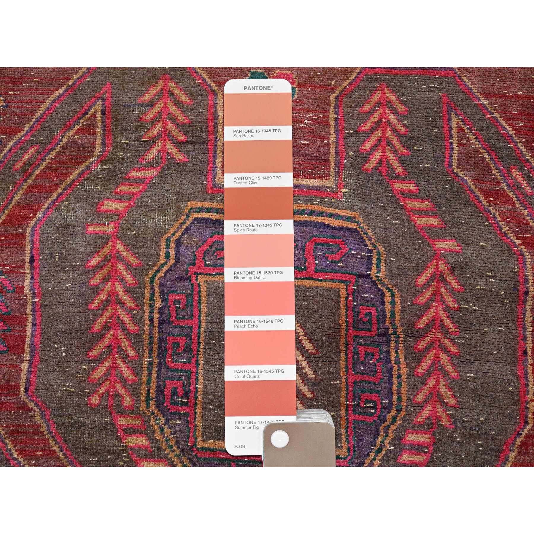 3'x7'7" Carmine Red, Overdyed Semi Antique Northwest Persian with Geometric Pattern, 100% Wool, Hand Knotted, Cropped Thin, Even Wear, Zero Pile, Sides and Ends Professionally Secured, Wide Runner, Oriental Rug Sh790
