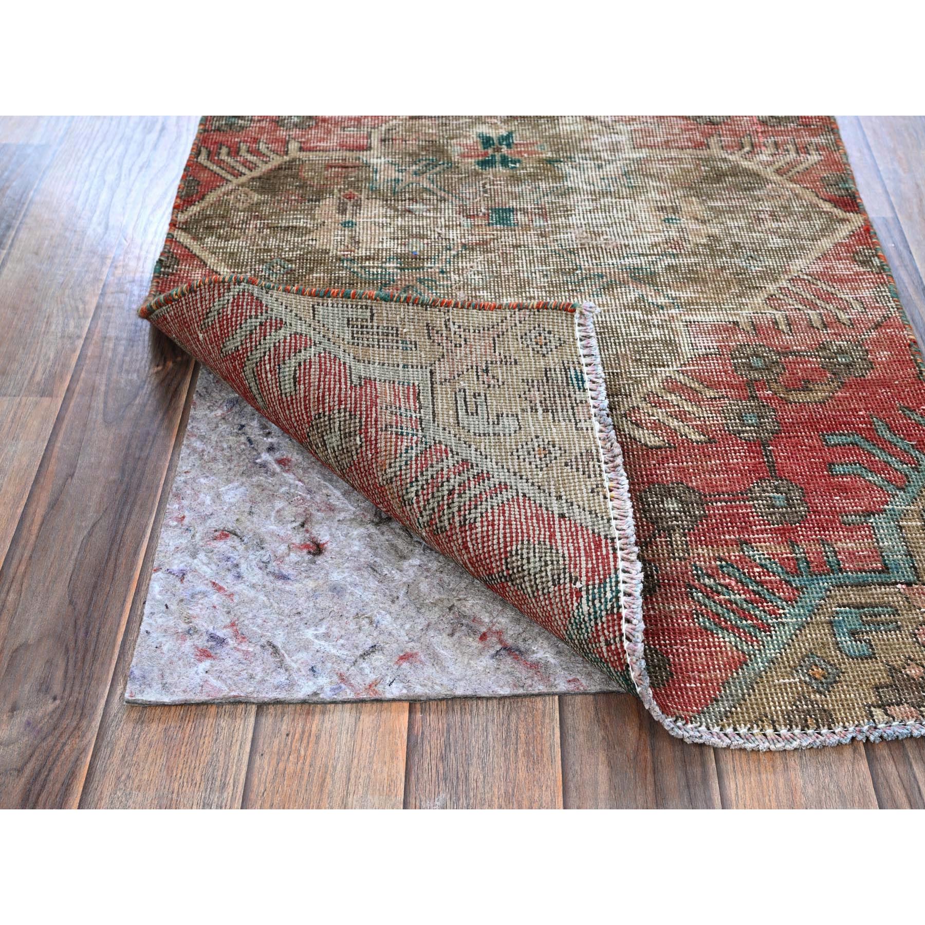 2'2"x9'9" Blush Red, Worn and Distressed, Shabby Chic, Vintage Northwest Persian with Geometric Pattern, Hand Knotted, 100% Wool, Sides and Ends Professionally Secured, Narrow Runner, Oriental Rug Sh795