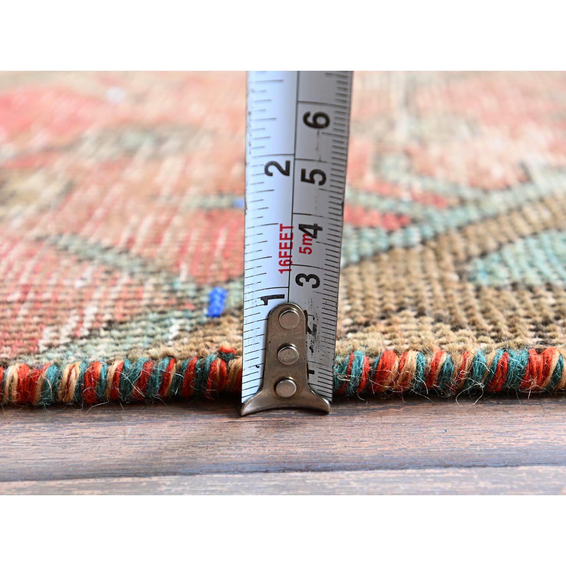 2'2"x9'9" Blush Red, Worn and Distressed, Shabby Chic, Vintage Northwest Persian with Geometric Pattern, Hand Knotted, 100% Wool, Sides and Ends Professionally Secured, Narrow Runner, Oriental Rug Sh795