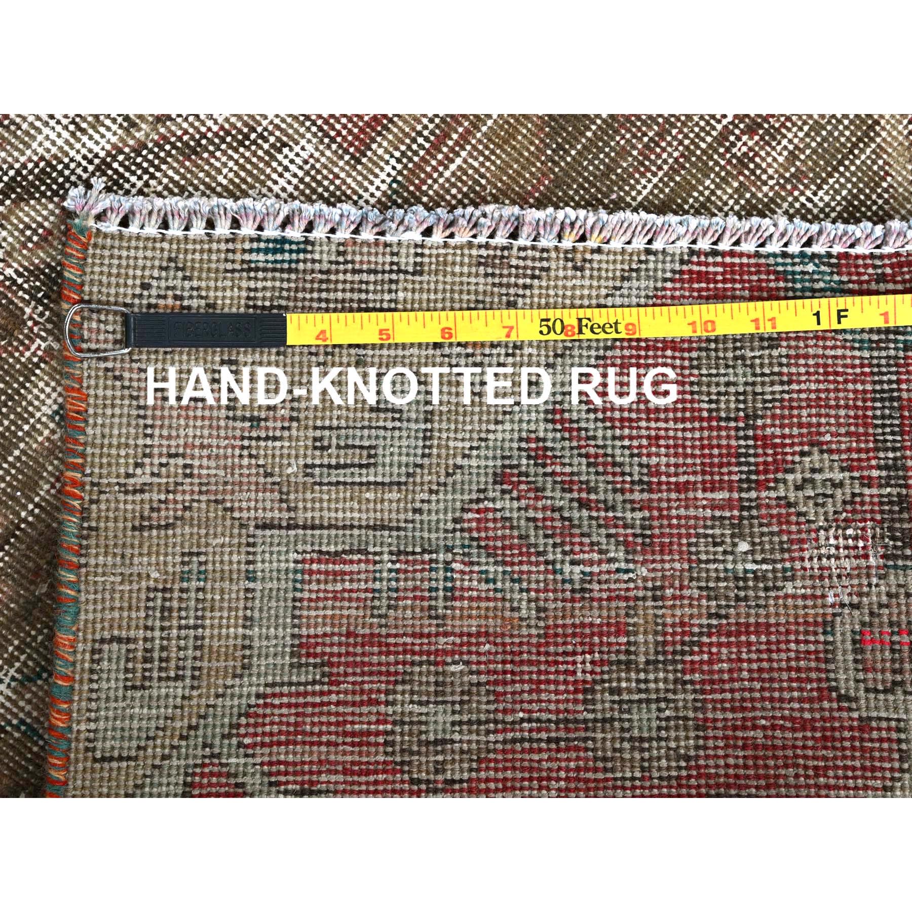 2'2"x9'9" Blush Red, Worn and Distressed, Shabby Chic, Vintage Northwest Persian with Geometric Pattern, Hand Knotted, 100% Wool, Sides and Ends Professionally Secured, Narrow Runner, Oriental Rug Sh795