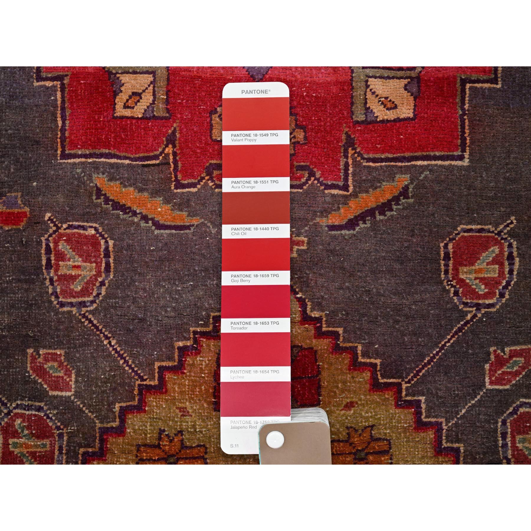 2'8"x7'10" Graphite Gray, Vintage Persian Hamadan with Geometric Medallions Design, Shaved Down, Zero Pile, Sides and Ends Professionally Secured, Hand Knotted, Pure Wool, Runner, Oriental Rug Sh796