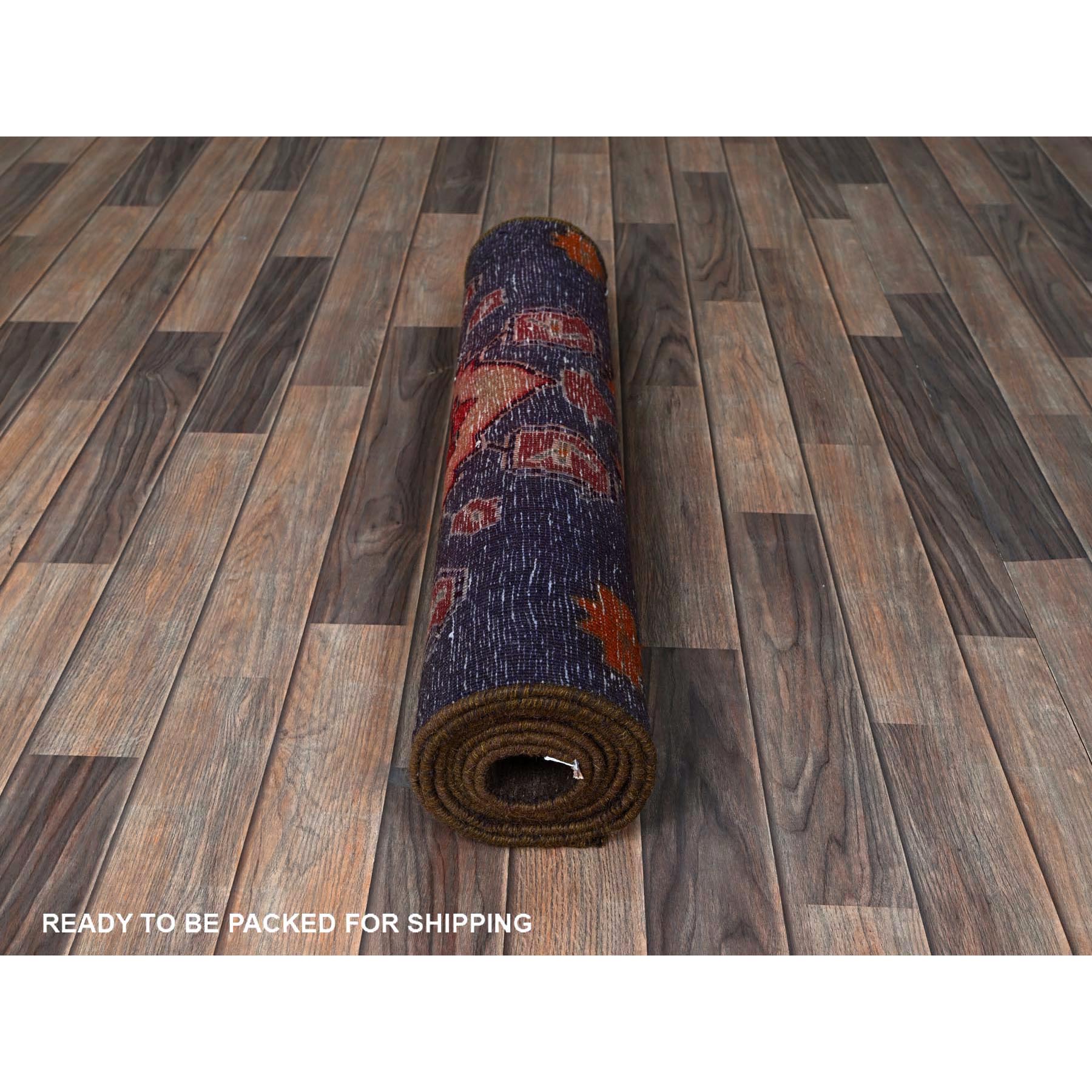 2'8"x7'10" Graphite Gray, Vintage Persian Hamadan with Geometric Medallions Design, Shaved Down, Zero Pile, Sides and Ends Professionally Secured, Hand Knotted, Pure Wool, Runner, Oriental Rug Sh796