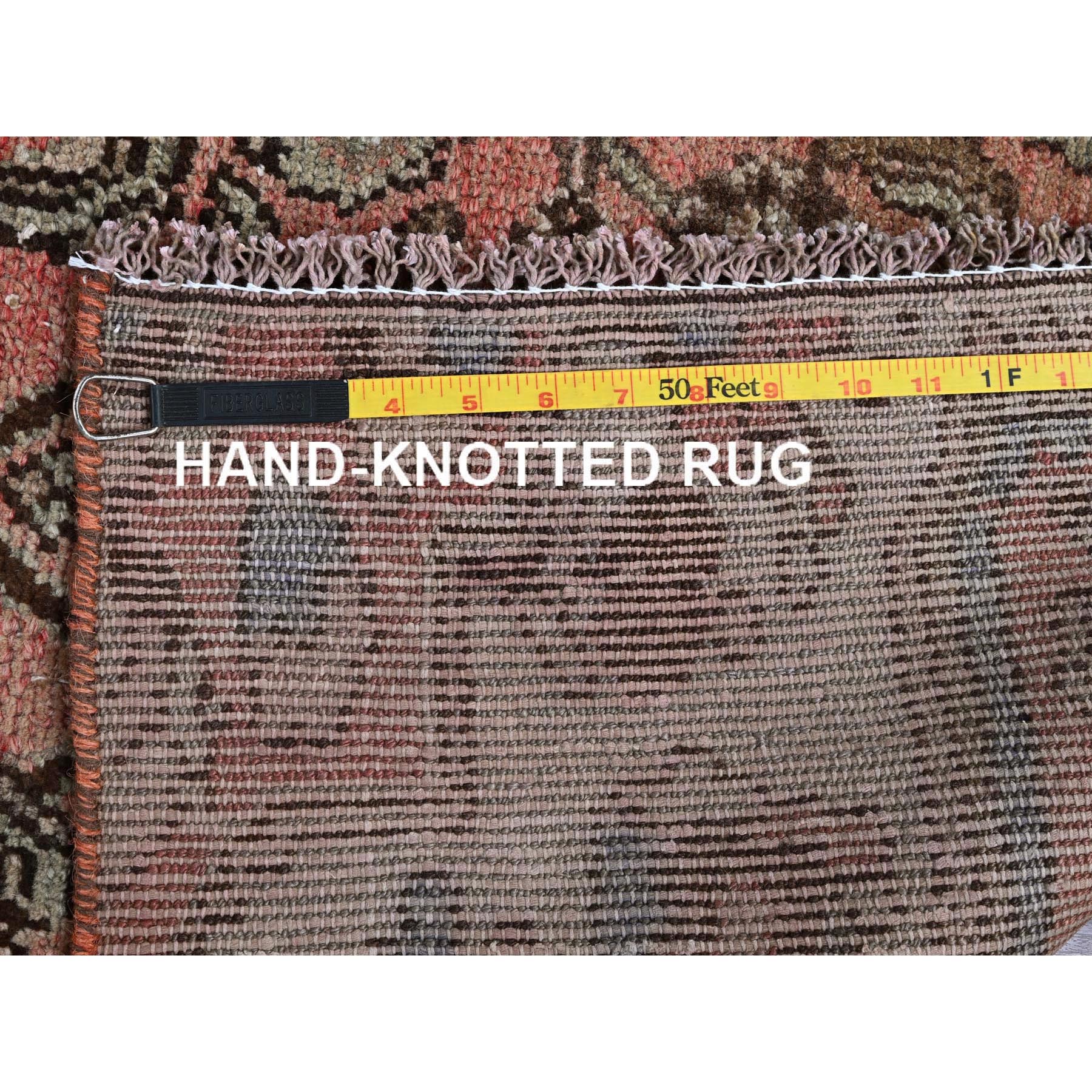 3'x8'6" Faded Red with Distinct Abrash, Vintage Persian Hamadan with Geometric Small Herat Fish Design, Hand Knotted, 100% Wool, Sheared Low, Zero Pile, Sides and Ends Professionally Secured, Runner, Oriental Rug Sh798