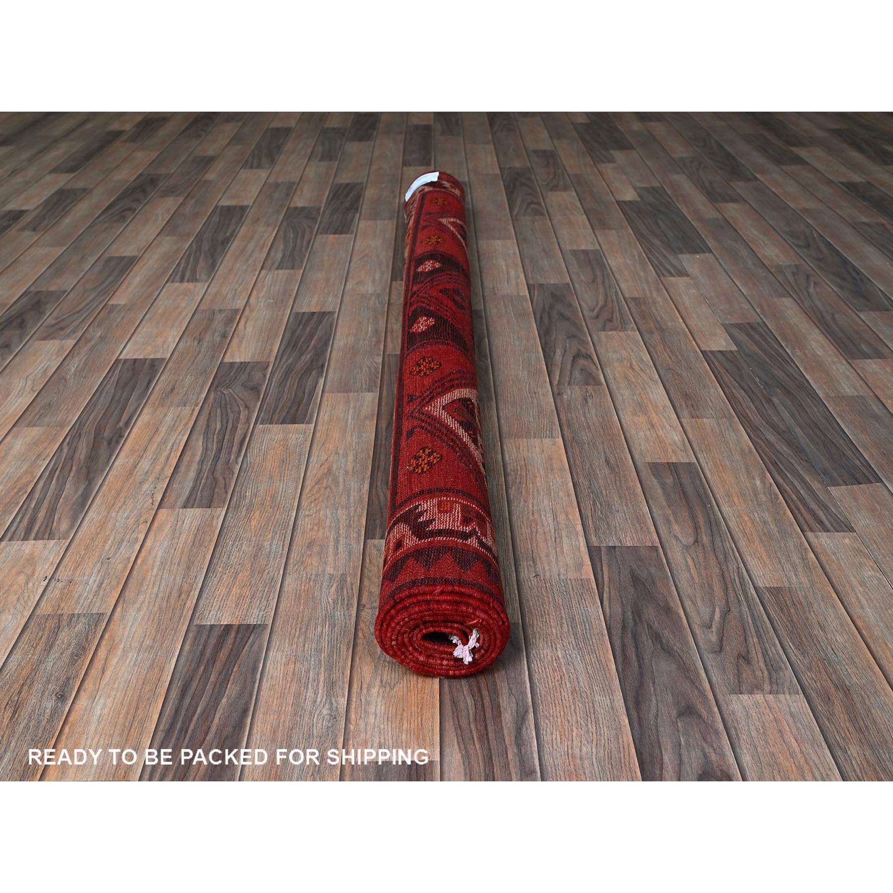 5'5"x7'7" Scarlet Red, Semi Antique Persian Shiraz with Garden Compartment Block Design, Shaved Down, Zero Pile, Sides and Ends Professionally Secured, Hand Knotted, Pure Wool, Oriental Rug Sh800