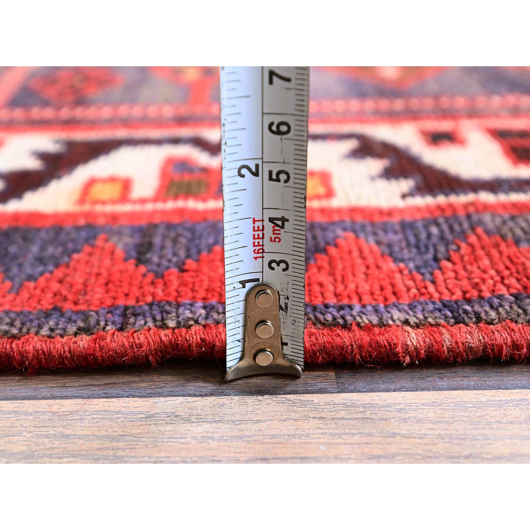 5'5"x7'7" Scarlet Red, Semi Antique Persian Shiraz with Garden Compartment Block Design, Shaved Down, Zero Pile, Sides and Ends Professionally Secured, Hand Knotted, Pure Wool, Oriental Rug Sh800