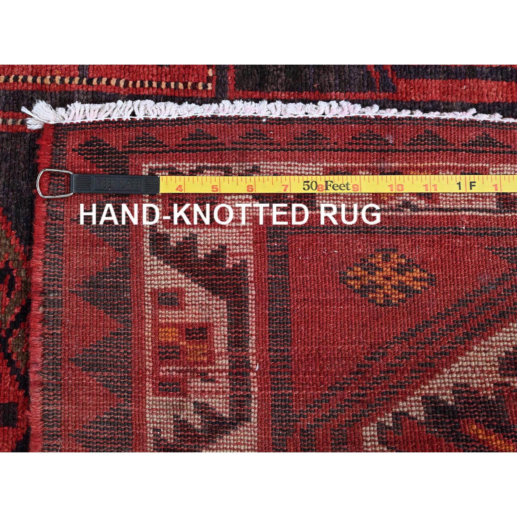 5'5"x7'7" Scarlet Red, Semi Antique Persian Shiraz with Garden Compartment Block Design, Shaved Down, Zero Pile, Sides and Ends Professionally Secured, Hand Knotted, Pure Wool, Oriental Rug Sh800