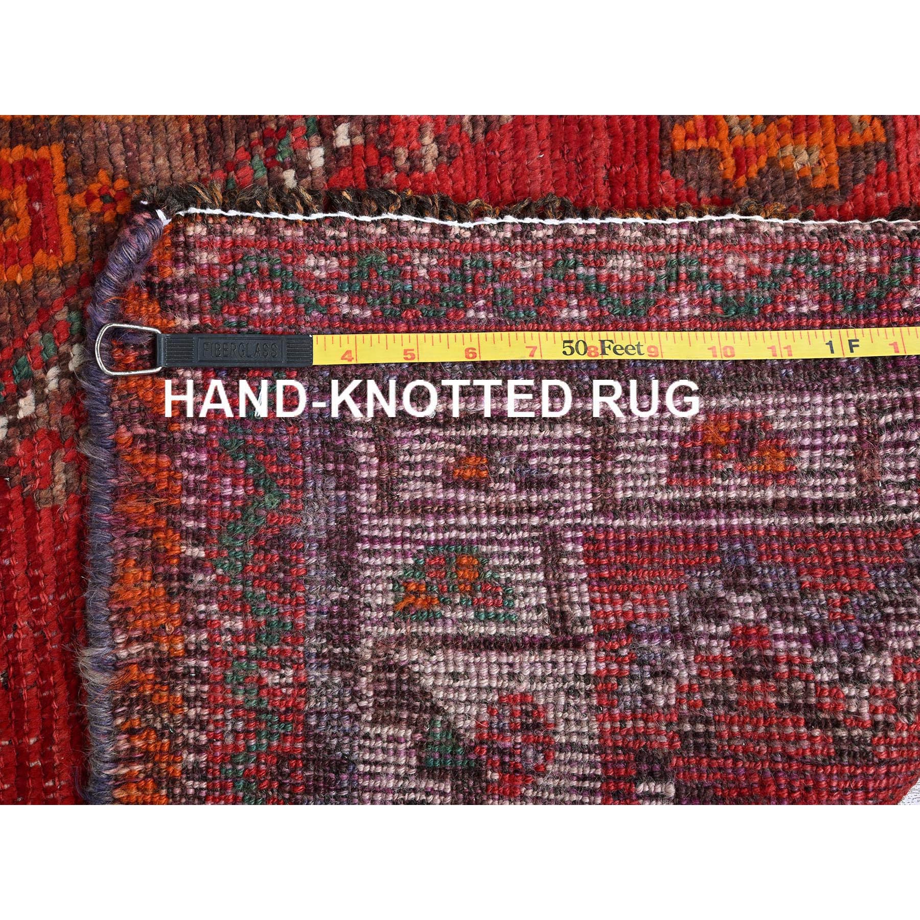 5'x7'7" Ajax Red, Vintage Persian Shiraz with Geometric Design, Shaved Down, Zero Pile, Sides and Ends Professionally Secured, Hand Knotted, Pure Wool, Oriental Rug Sh801
