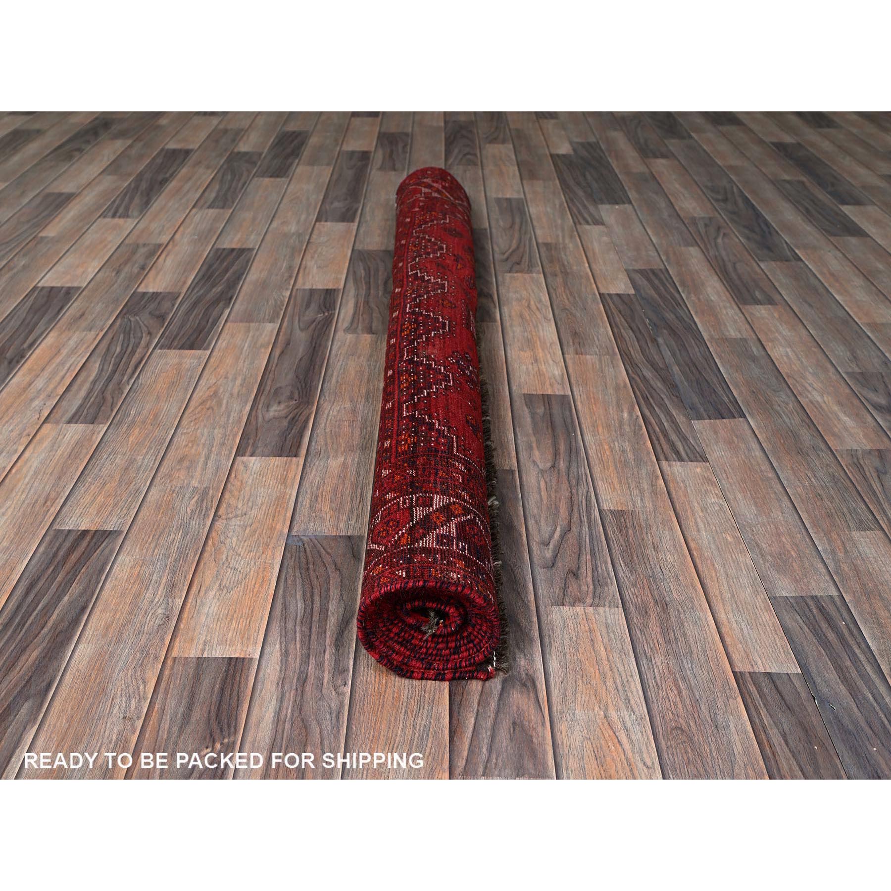 4'8"x7'10" Prismatic Red, Vintage Persian Shiraz with Geometric Design, Worn and Distressed, Sheared Low, Zero Pile, Sides and Ends Professionally Secured, Hand Knotted, Pure Wool, Oriental Rug Sh804