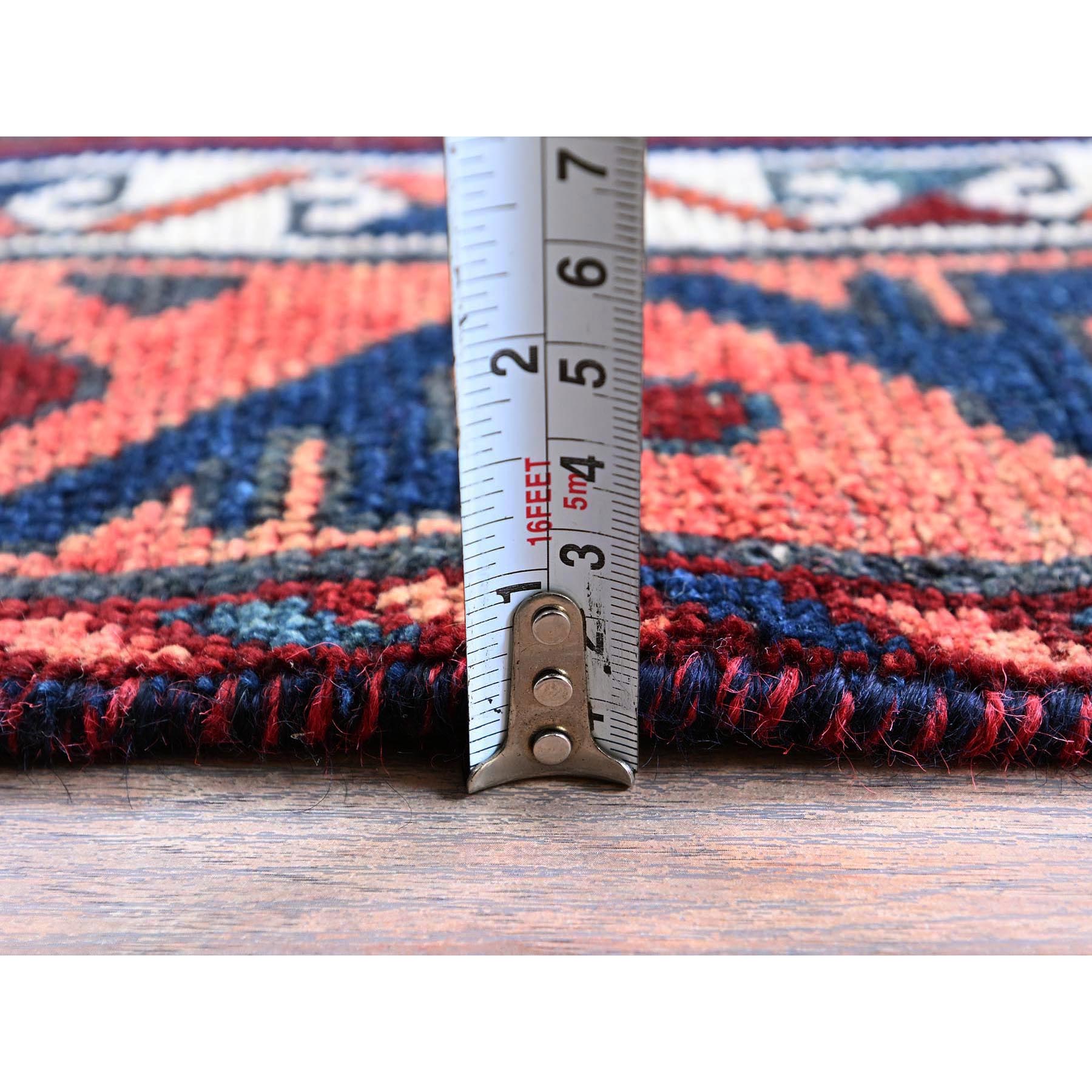 4'10"x7'10" Burnt Orange, Vintage Persian Shiraz with Geometric Pattern, Small Animal Figurines, Shaved Down, Zero Pile, Sides and Ends Professionally Secured, Hand Knotted, Pure Wool, Oriental Rug Sh808