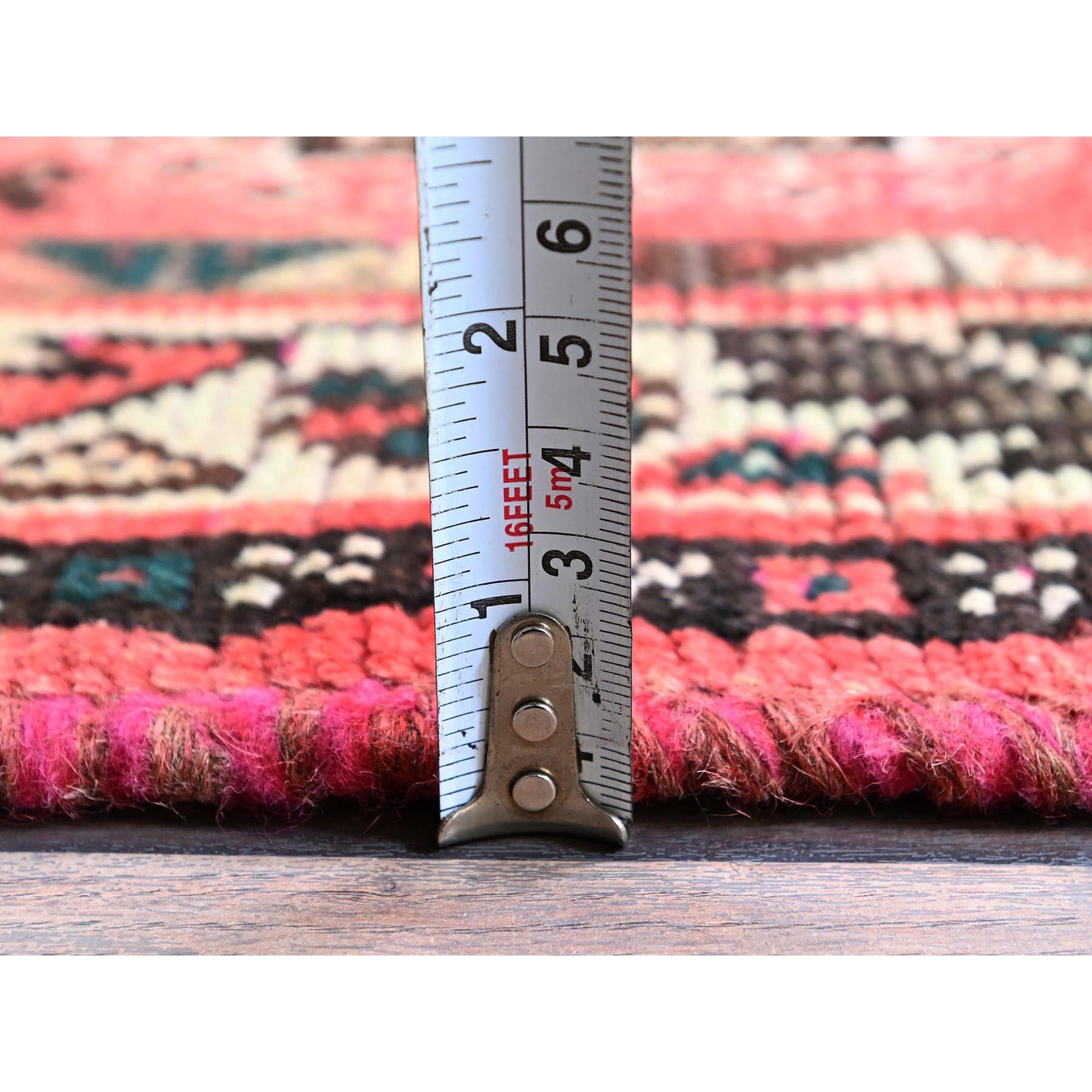 5'2"x7'10" Blush Red, Vintage Persian Shiraz with Geometric Pattern, Small Animal Figurines, Shaved Low, Zero Pile, Sides and Ends Professionally Secured, Clean, Hand Knotted, Pure Wool, Oriental Rug Sh813