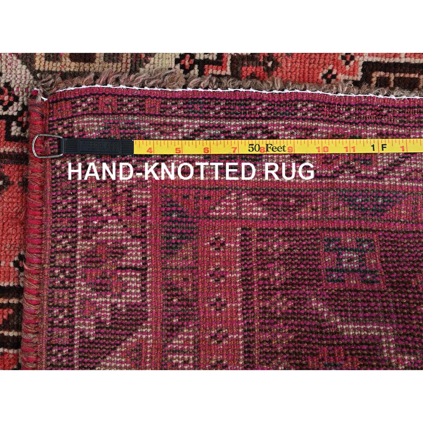 5'2"x7'10" Blush Red, Vintage Persian Shiraz with Geometric Pattern, Small Animal Figurines, Shaved Low, Zero Pile, Sides and Ends Professionally Secured, Clean, Hand Knotted, Pure Wool, Oriental Rug Sh813