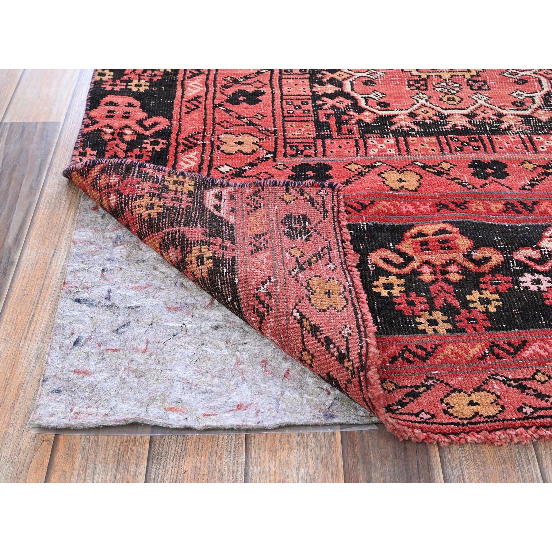 5'2"x8'6" Blush Red, Vintage Afghan Ersari with Tribal Design, Cropped Thin, Zero Pile, Sides and Ends Professionally Secured, Good Condition, Hand Knotted, Pure Wool, Oriental Rug Sh814