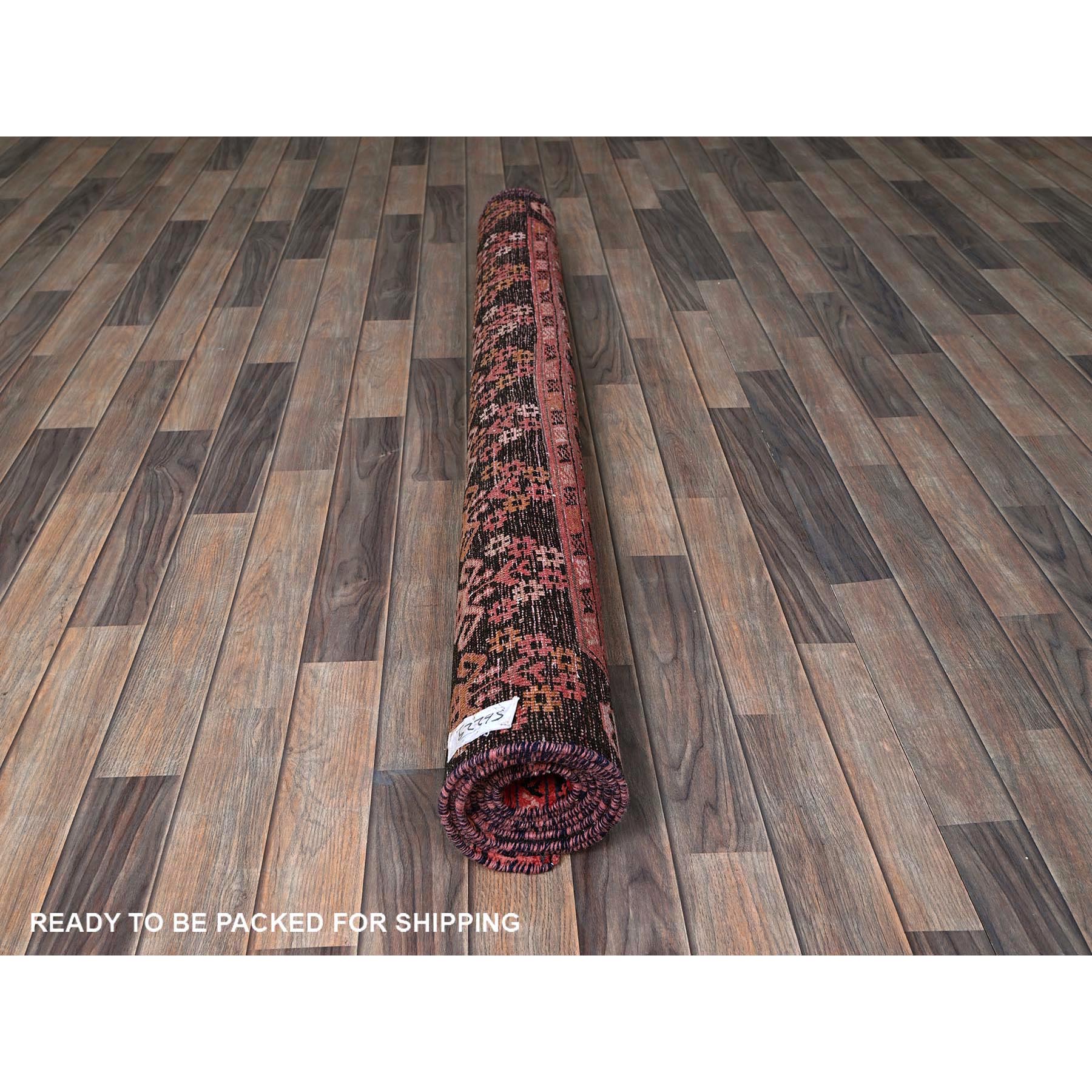 5'2"x8'6" Blush Red, Vintage Afghan Ersari with Tribal Design, Cropped Thin, Zero Pile, Sides and Ends Professionally Secured, Good Condition, Hand Knotted, Pure Wool, Oriental Rug Sh814