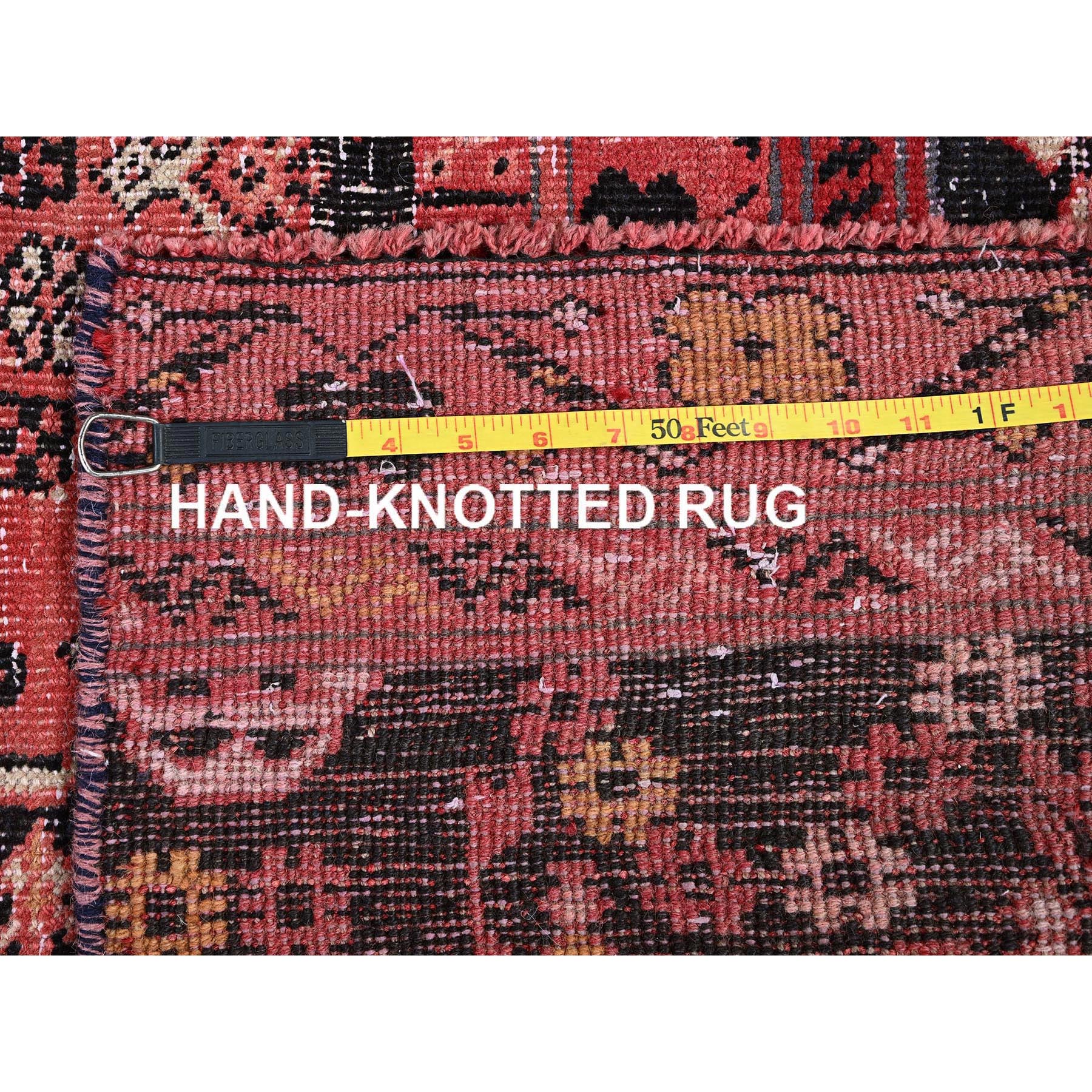 5'2"x8'6" Blush Red, Vintage Afghan Ersari with Tribal Design, Cropped Thin, Zero Pile, Sides and Ends Professionally Secured, Good Condition, Hand Knotted, Pure Wool, Oriental Rug Sh814