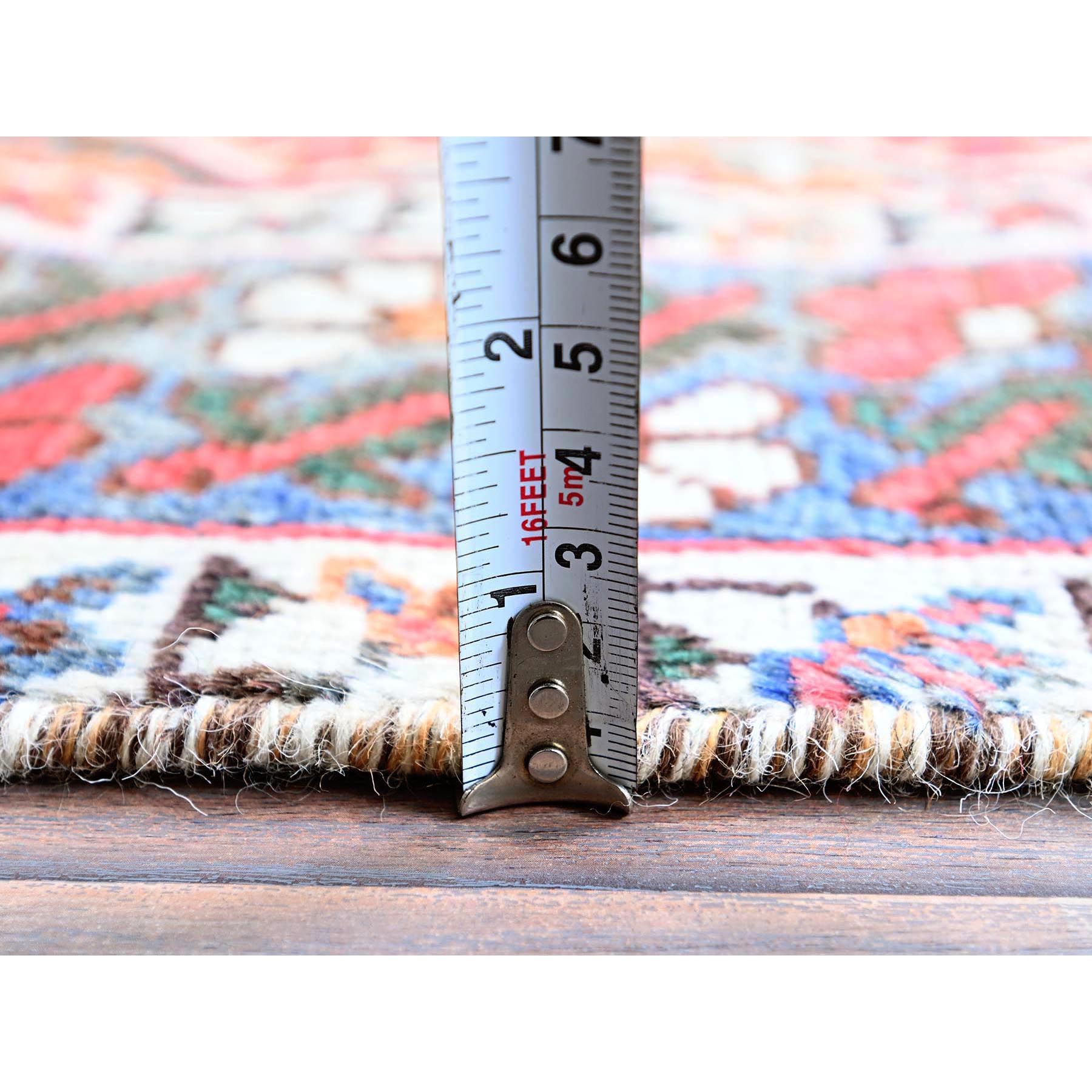 5'3"x9'7" Salsa Red, Vintage Persian Shiraz with Geometric Medallions Design, Shaved Low, Zero Pile, Sides and Ends Professionally Secured, Clean, Hand Knotted, Pure Wool, Oriental Rug Sh816