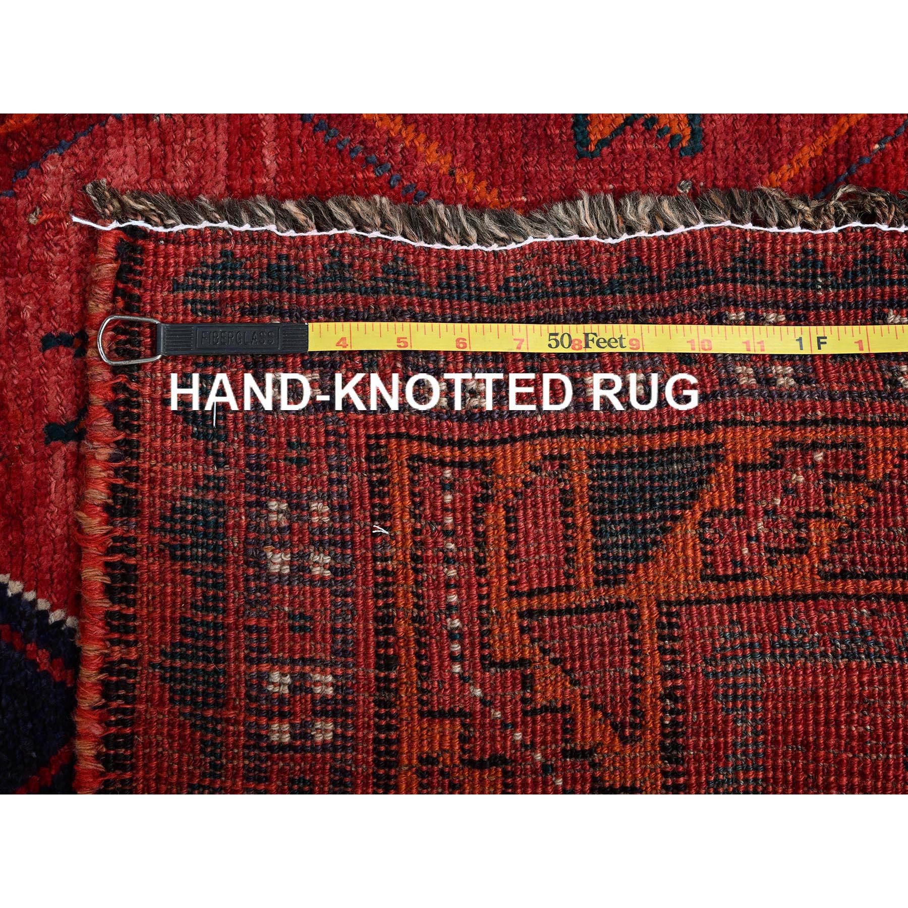 4'5"x7'9" Angels Red, Vintage Persian Shiraz with Geometric Pattern, Cropped Thin, Zero Pile, Sides and Ends Professionally Secured, Clean, Hand Knotted, Pure Wool, Oriental Rug Sh818