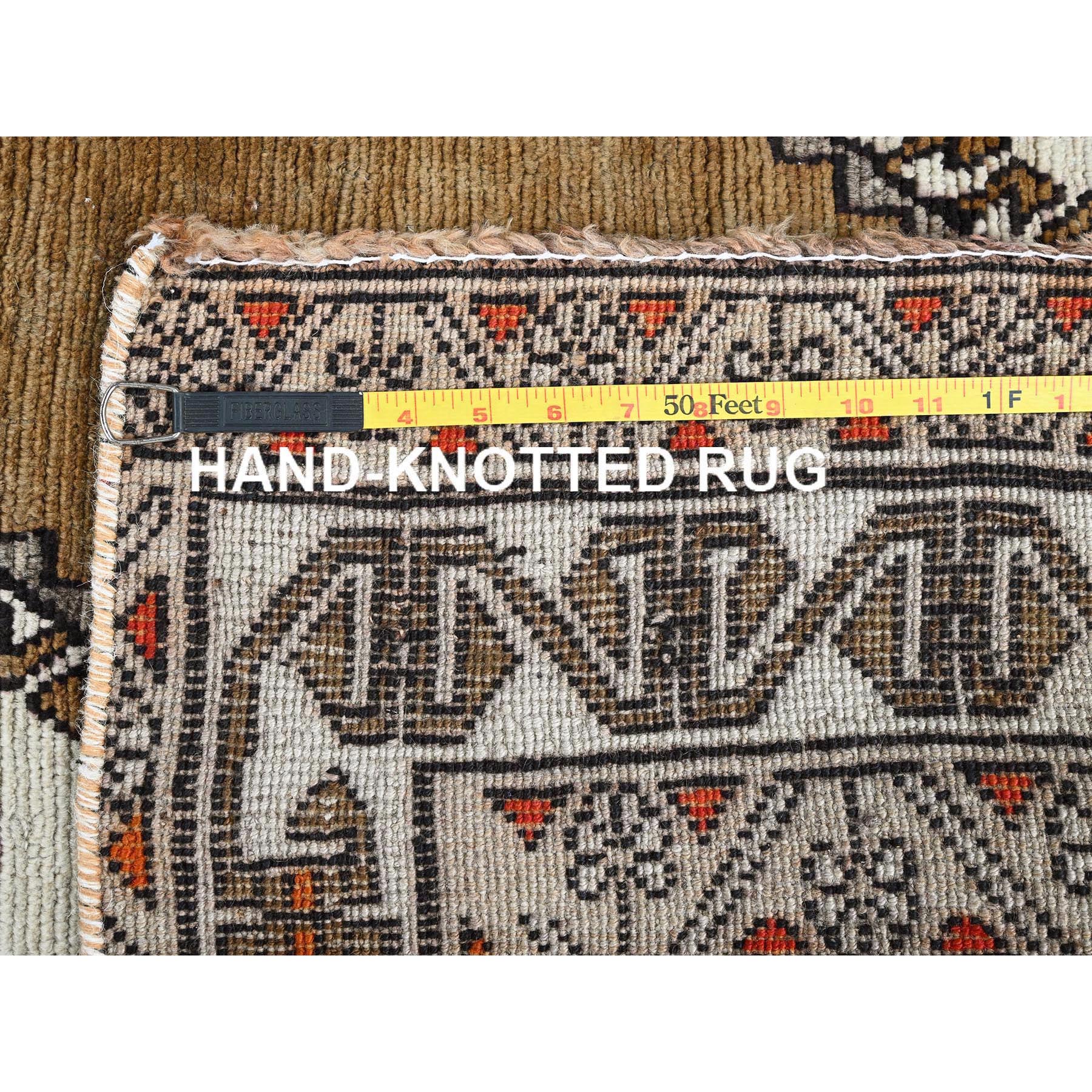 4'2"x7'8" Vintage Persian Shiraz with Rare Ivory Color Background, Geometric Pattern, Hand Knotted, Pure Wool, Shaved Down, Zero Pile, Sides and Ends Professionally Secured, Clean, Oriental Rug Sh821