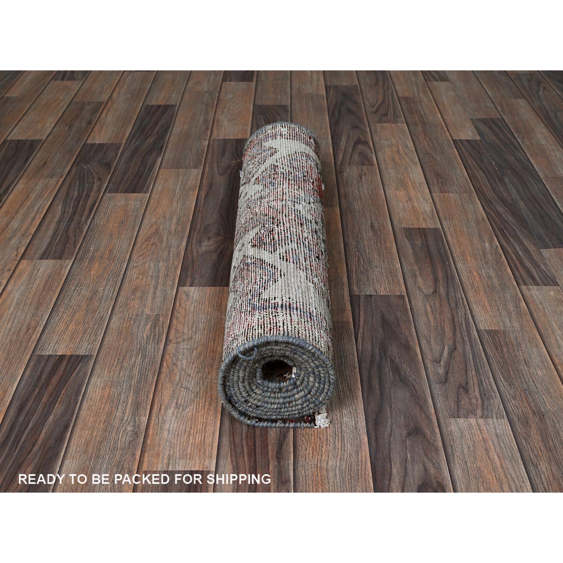 2'3"x9' Peach Color, Vintage Persian Hamadan with Geometric Pattern, Shaved Down, Zero Pile, Sides and Ends Professionally Secured, Clean, Hand Knotted, Pure Wool, Narrow Runner, Oriental Rug Sh825