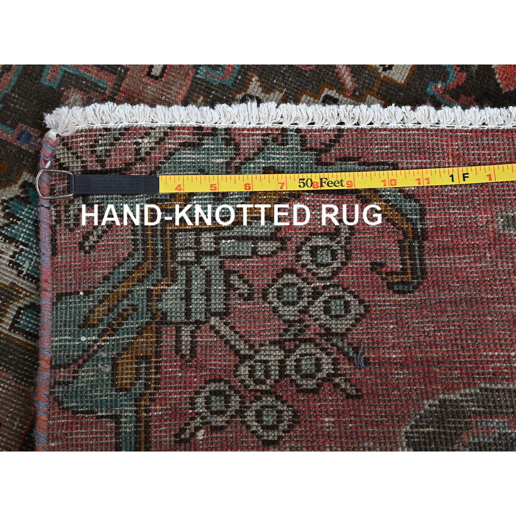 2'5"x9'6" Scarlet Red, Vintage Persian Tabriz with Tribal Medallions Design, Distinct Abrash, Sheared Low, Zero Pile, Sides and Ends Professionally Secured, Hand Knotted, Pure Wool, Fragment, Narrow Runner, Oriental Rug Sh828