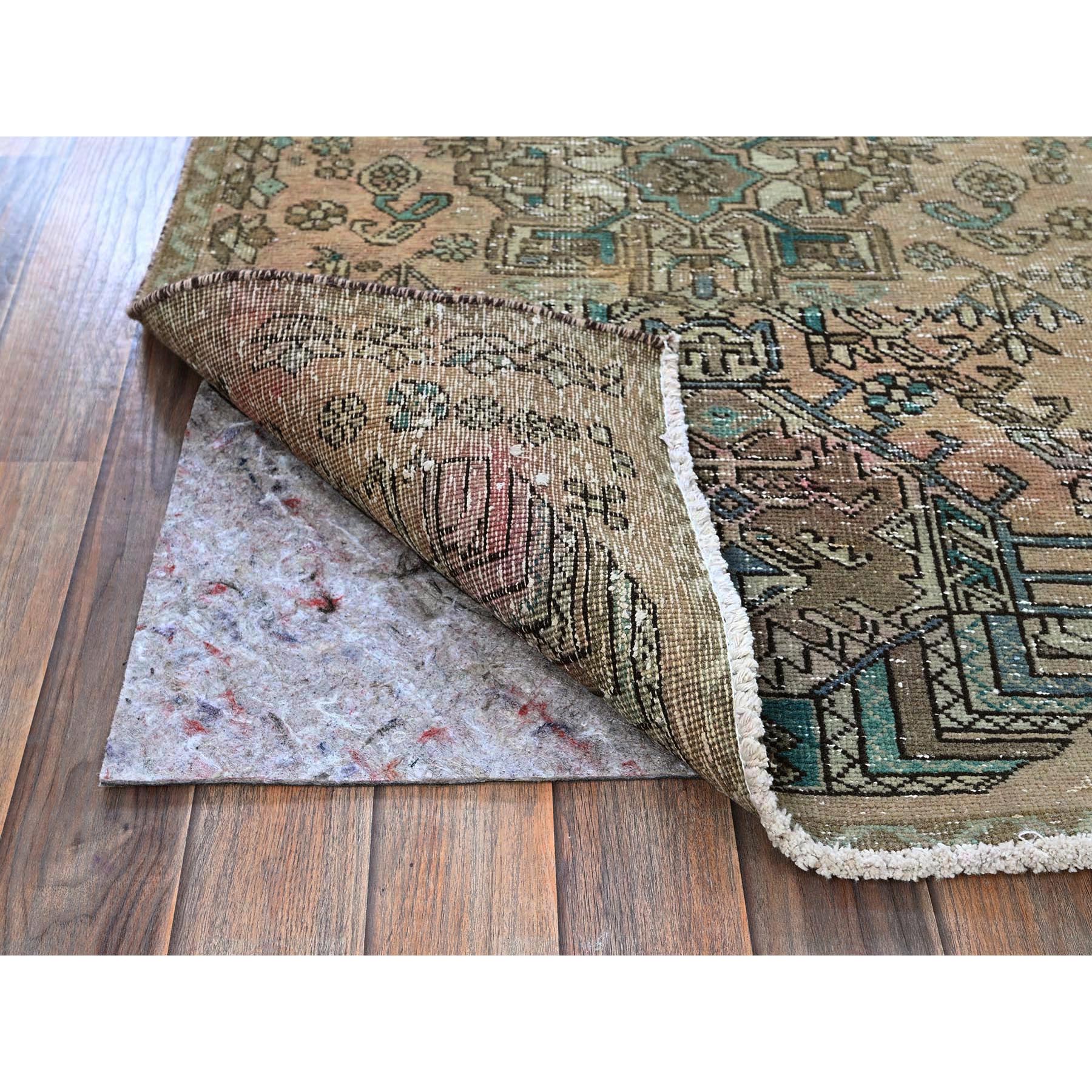 2'9"x10'7" Dark Vanilla Brown, Tea Washed, Vintage Persian Karajeh, Sheared Low, Zero Pile, Sides and Ends Professionally Secured, Hand Knotted, Pure Wool, Narrow Runner, Oriental Rug Sh832