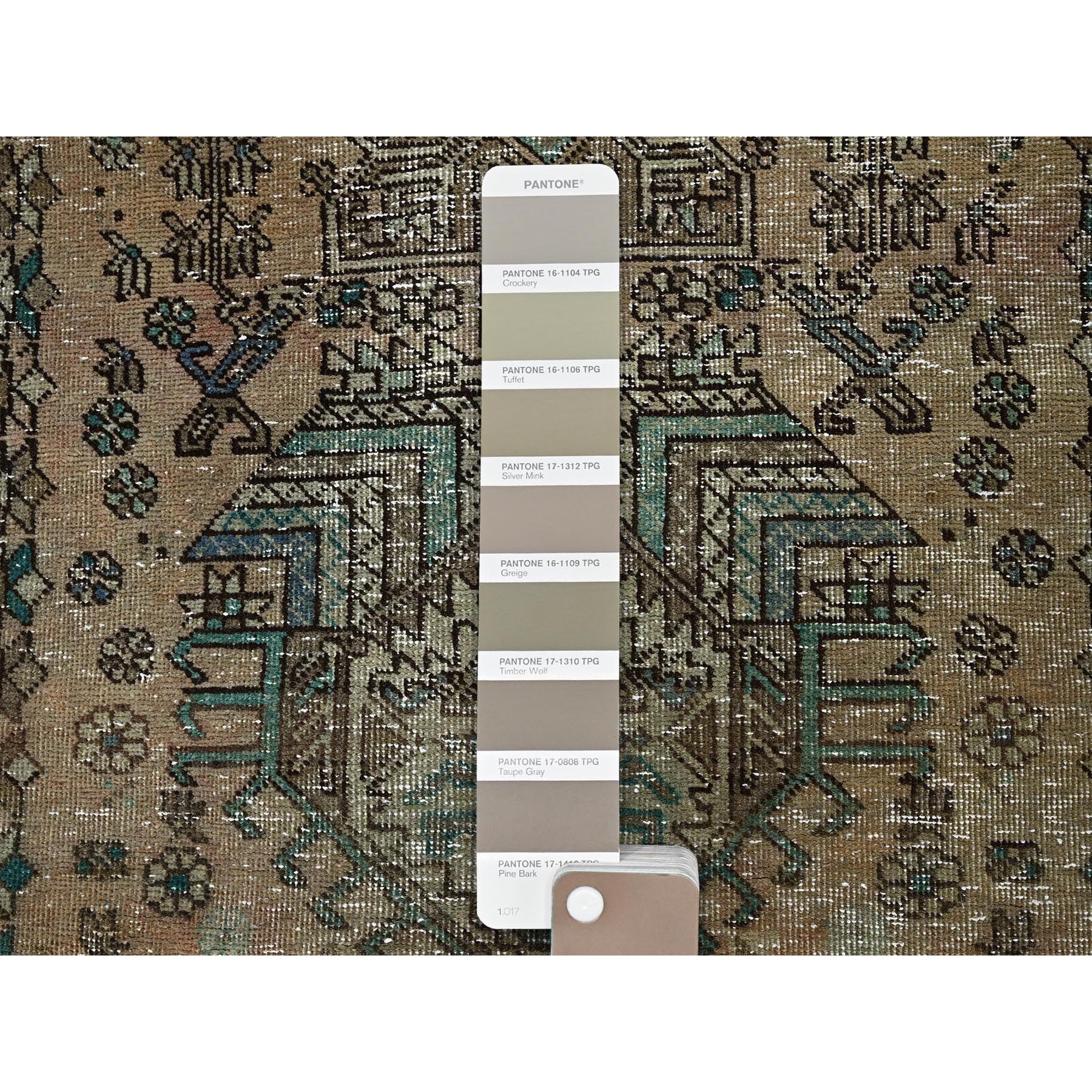 2'9"x10'7" Dark Vanilla Brown, Tea Washed, Vintage Persian Karajeh, Sheared Low, Zero Pile, Sides and Ends Professionally Secured, Hand Knotted, Pure Wool, Narrow Runner, Oriental Rug Sh832