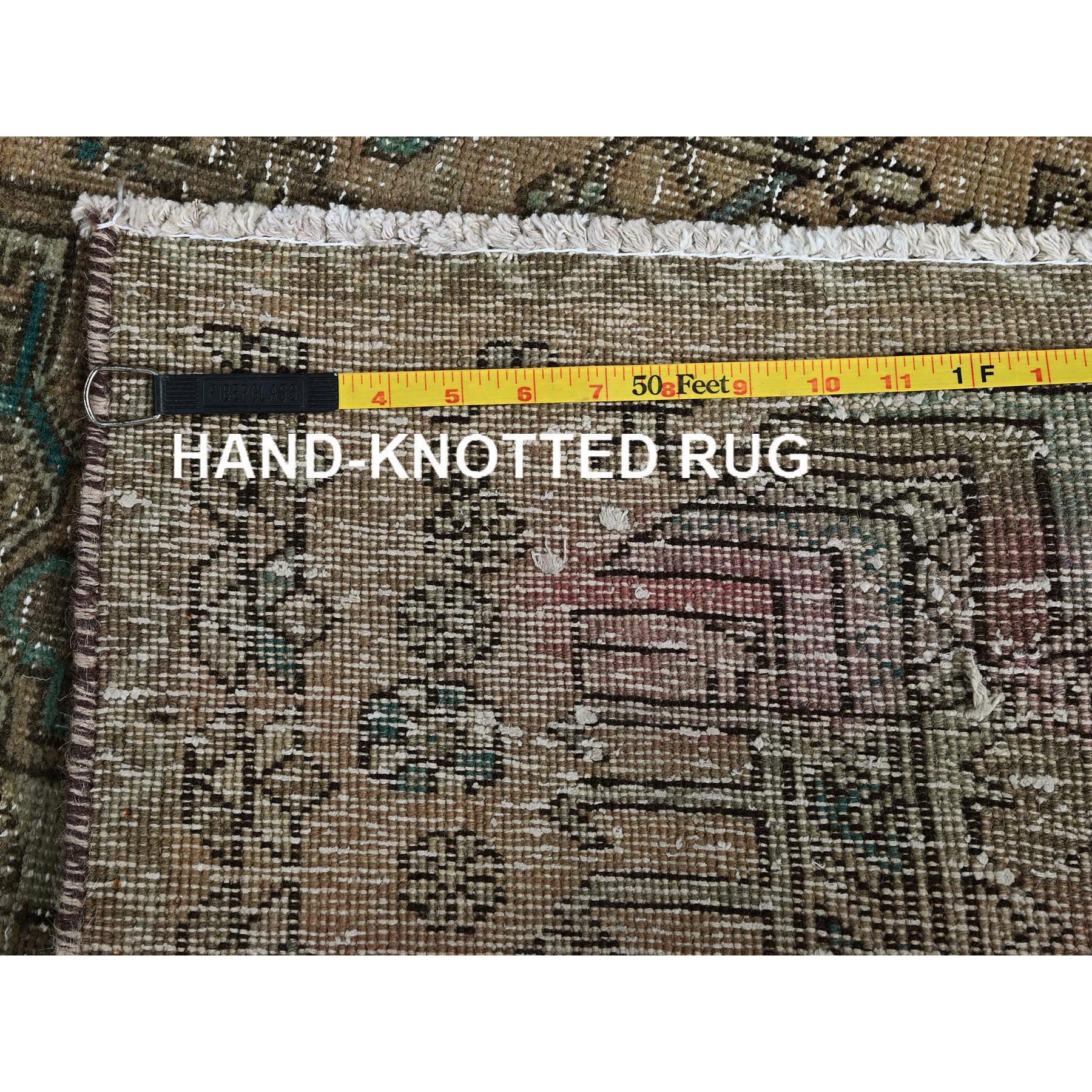2'9"x10'7" Dark Vanilla Brown, Tea Washed, Vintage Persian Karajeh, Sheared Low, Zero Pile, Sides and Ends Professionally Secured, Hand Knotted, Pure Wool, Narrow Runner, Oriental Rug Sh832