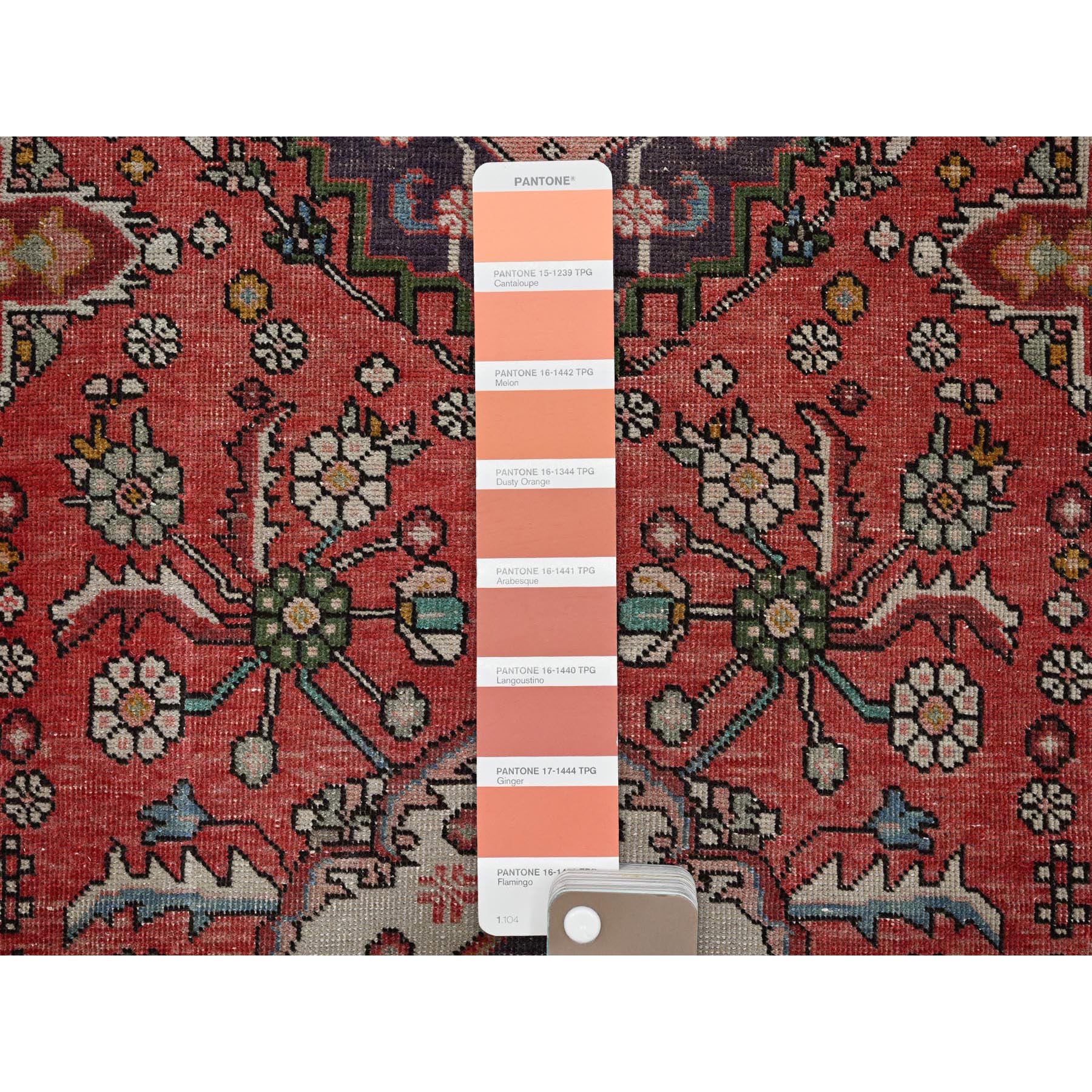 2'5"x7'6" Blush Red, Vintage Persian Tabriz with Tribal Medallions Design, Sheared Low, Zero Pile, Sides and Ends Professionally Secured, Hand Knotted, Pure Wool, Narrow Runner, Oriental Rug Sh834