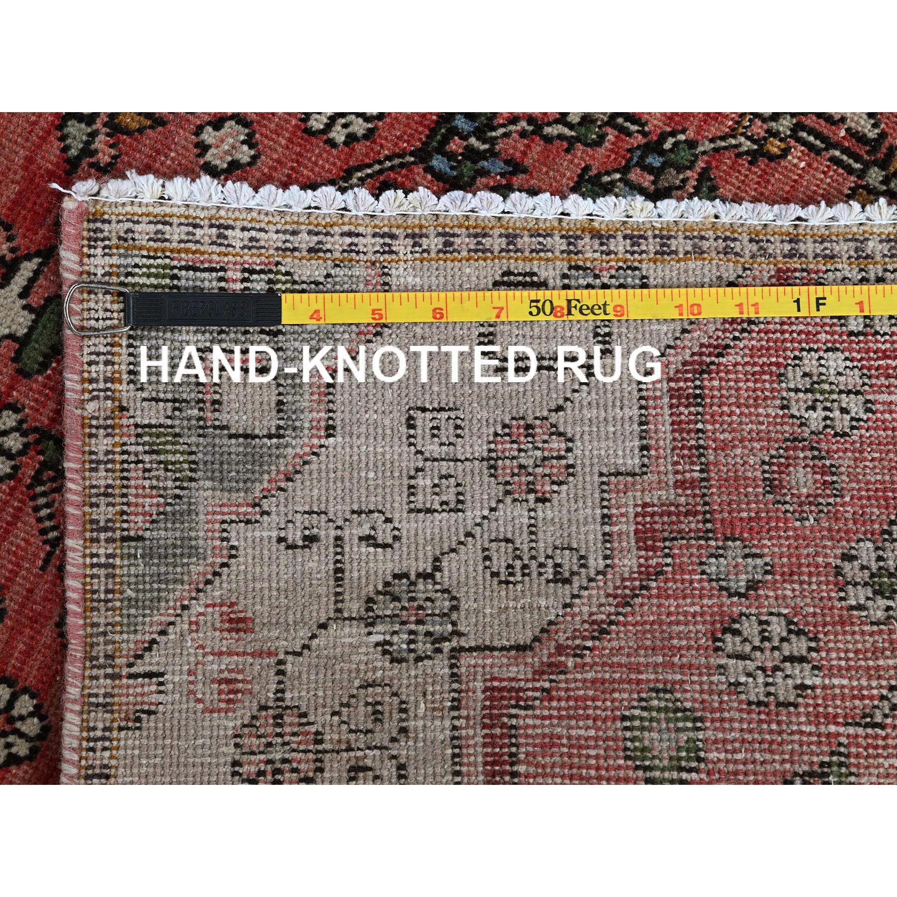 2'5"x7'6" Blush Red, Vintage Persian Tabriz with Tribal Medallions Design, Sheared Low, Zero Pile, Sides and Ends Professionally Secured, Hand Knotted, Pure Wool, Narrow Runner, Oriental Rug Sh834