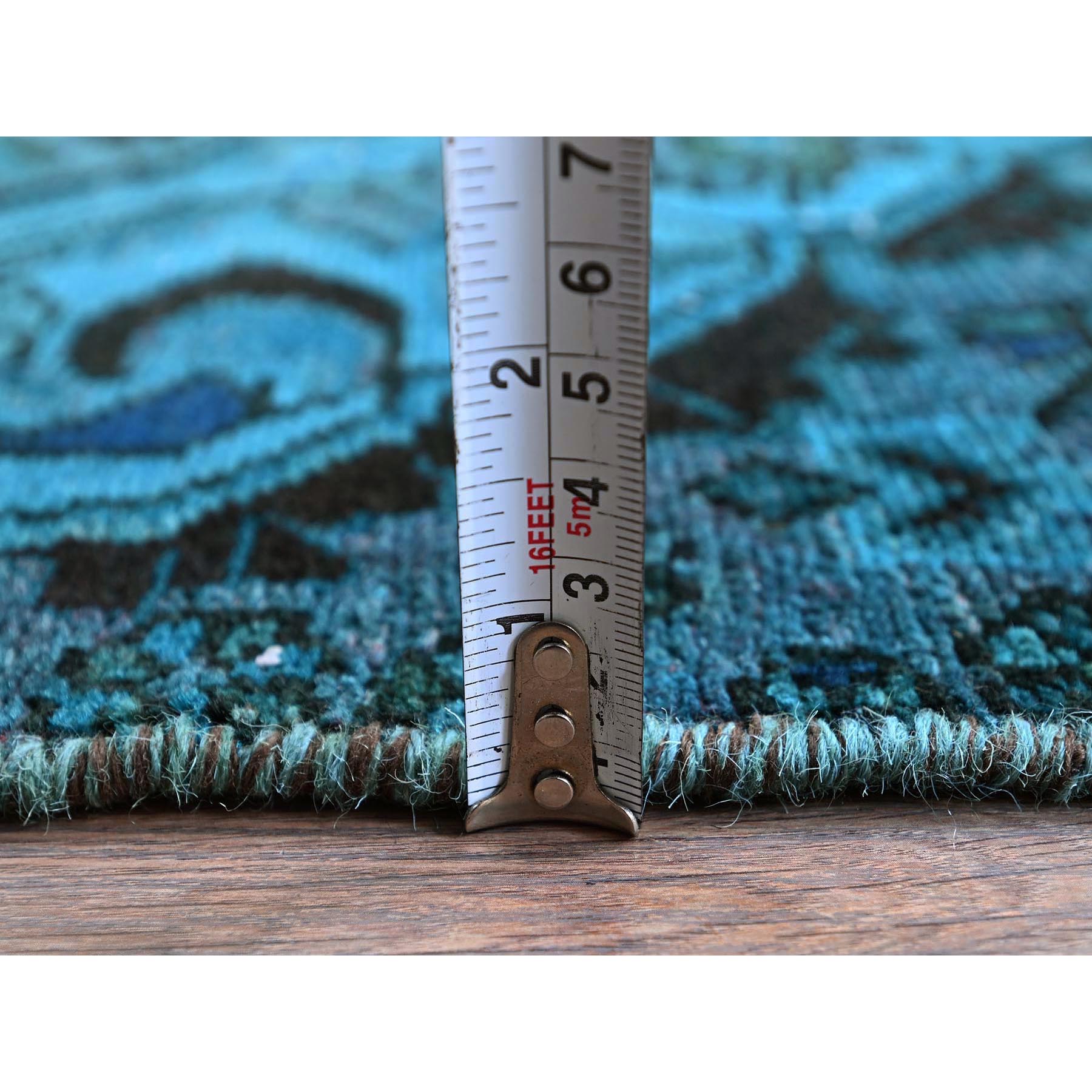 2'3"x4'5" Teal Overdyed, Vintage Persian Bakhtiar, Worn and Distressed, 100% Wool, Hand Knotted, Shaved Down, Zero Pile, Sides and Ends Professionally Secured, Fragment, Oriental Rug Sh844