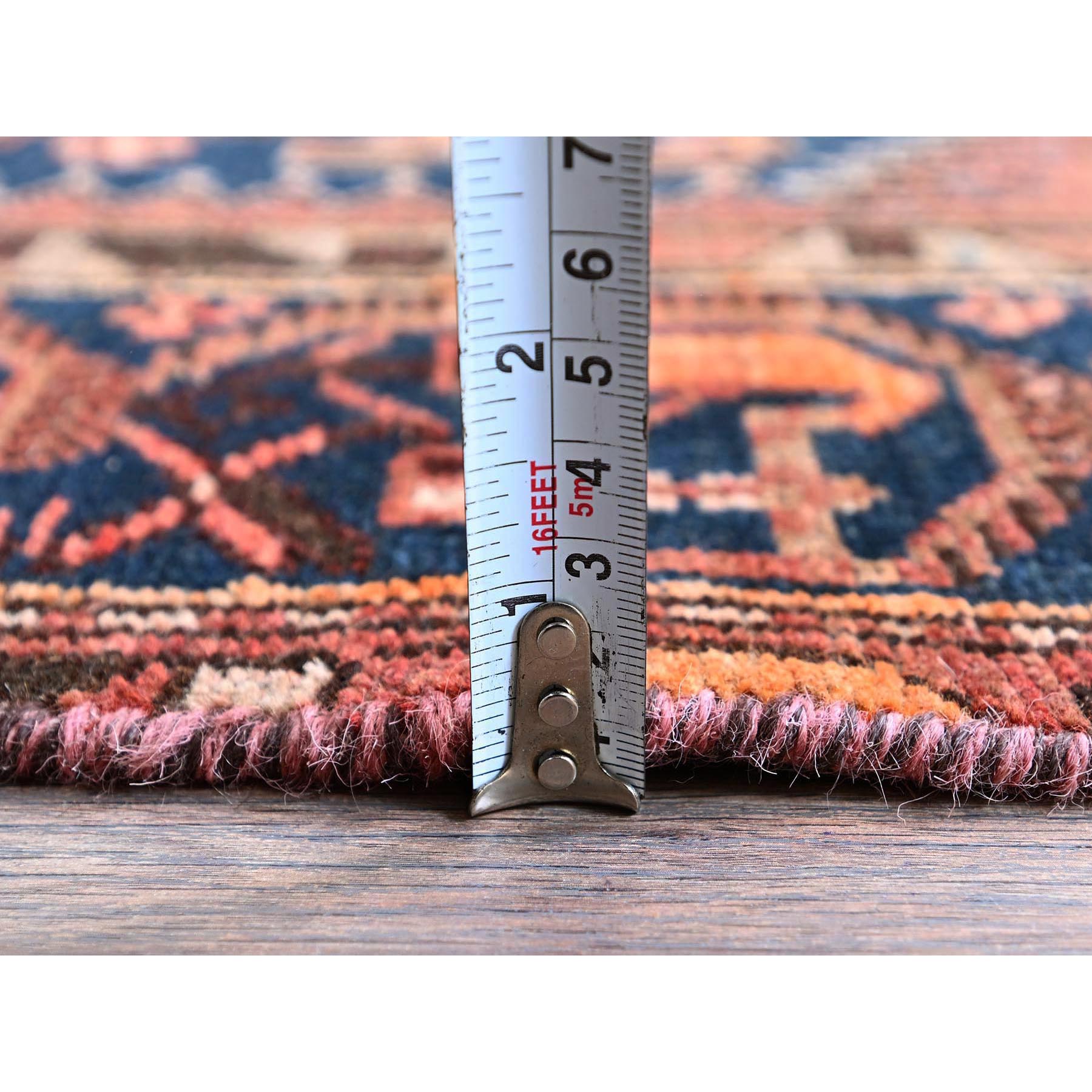 4'1"x6'9" Blush Red, Vintage Persian Hamadan with Geometric Design, Shaved Down, Zero Pile, Sides and Ends Professionally Secured, Evenly Worn, Hand Knotted, 100% Wool, Oriental Rug Sh848