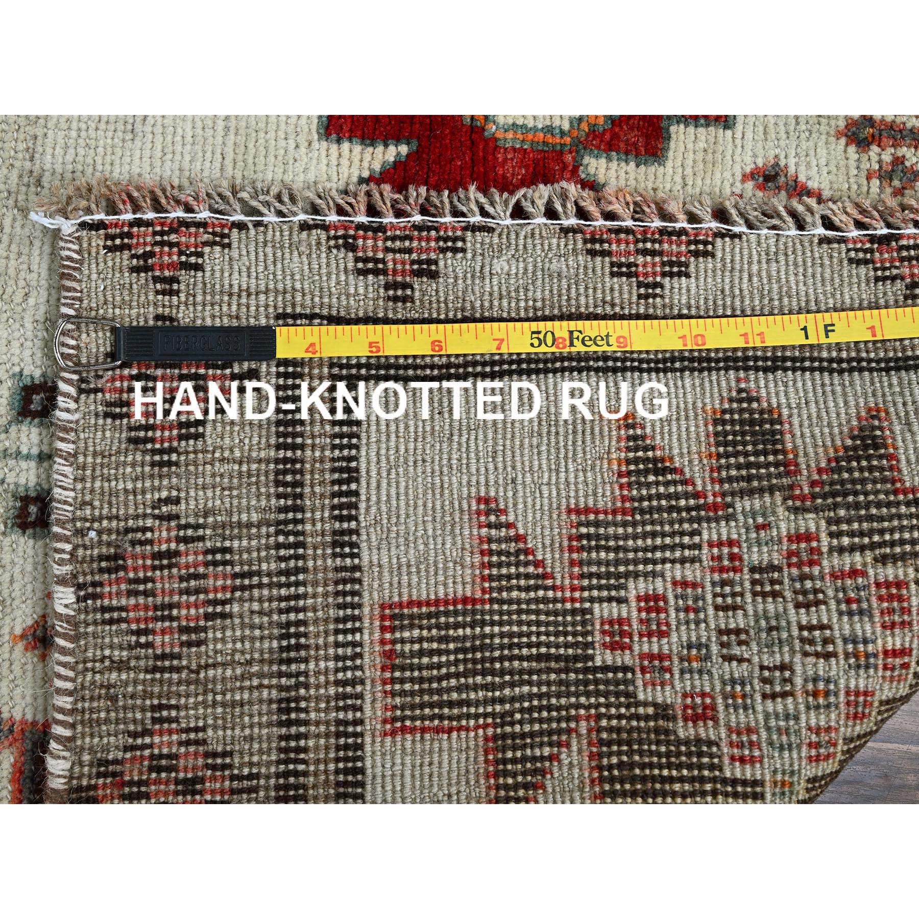4'2"x6'7" Vintage Persian Shiraz with Rare Ivory Color Background, Geometric Pattern, Hand Knotted, Pure Wool, Shaved Down, Zero Pile, Sides and Ends Professionally Secured, Clean, Oriental Rug Sh849