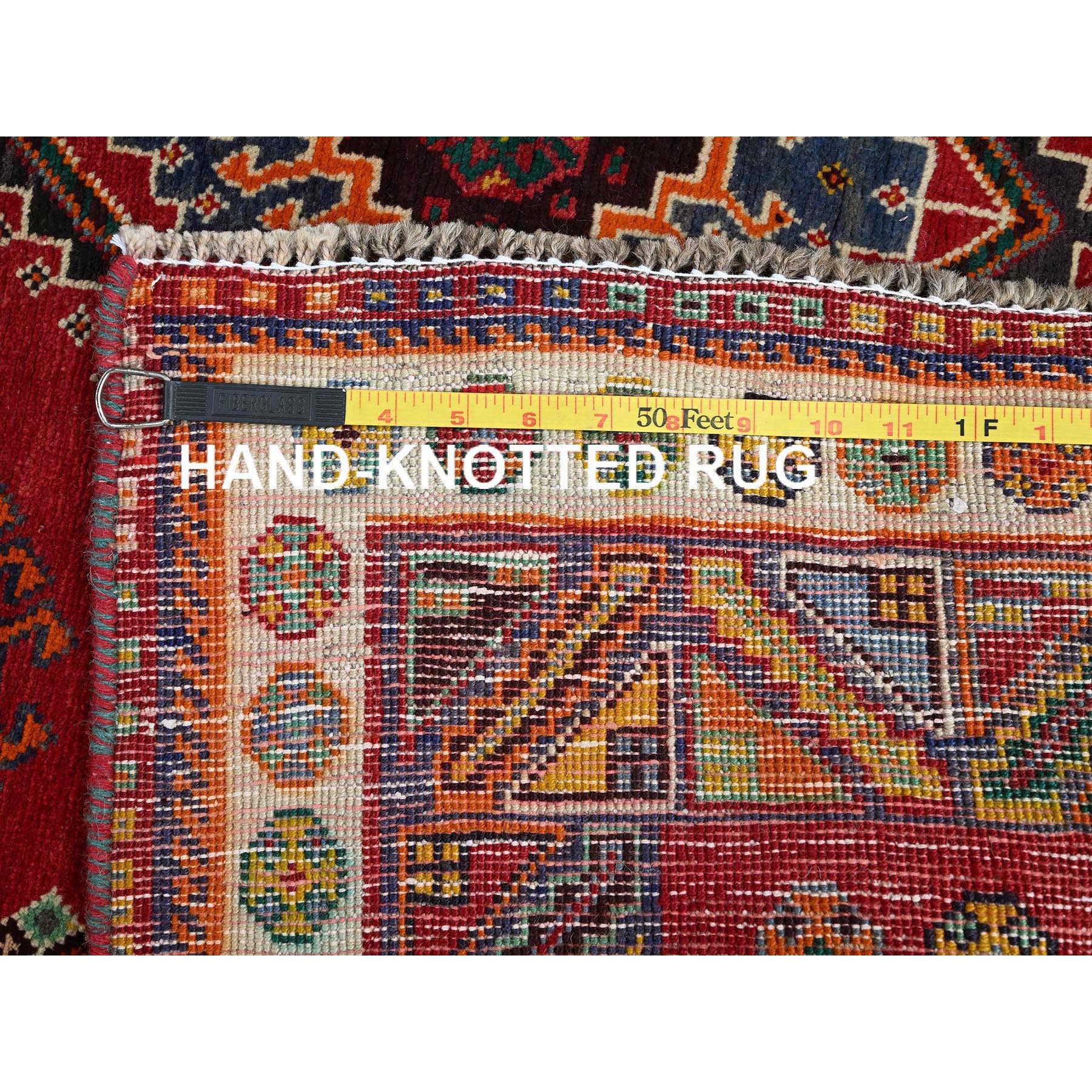 4'1"x6'6" Scarlet Red, Vintage Persian Shiraz with Geometric Medallion Design, Sheared Low, Zero Pile, Sides and Ends Professionally Secured, Clean, Hand Knotted, 100% Wool, Oriental Rug Sh851