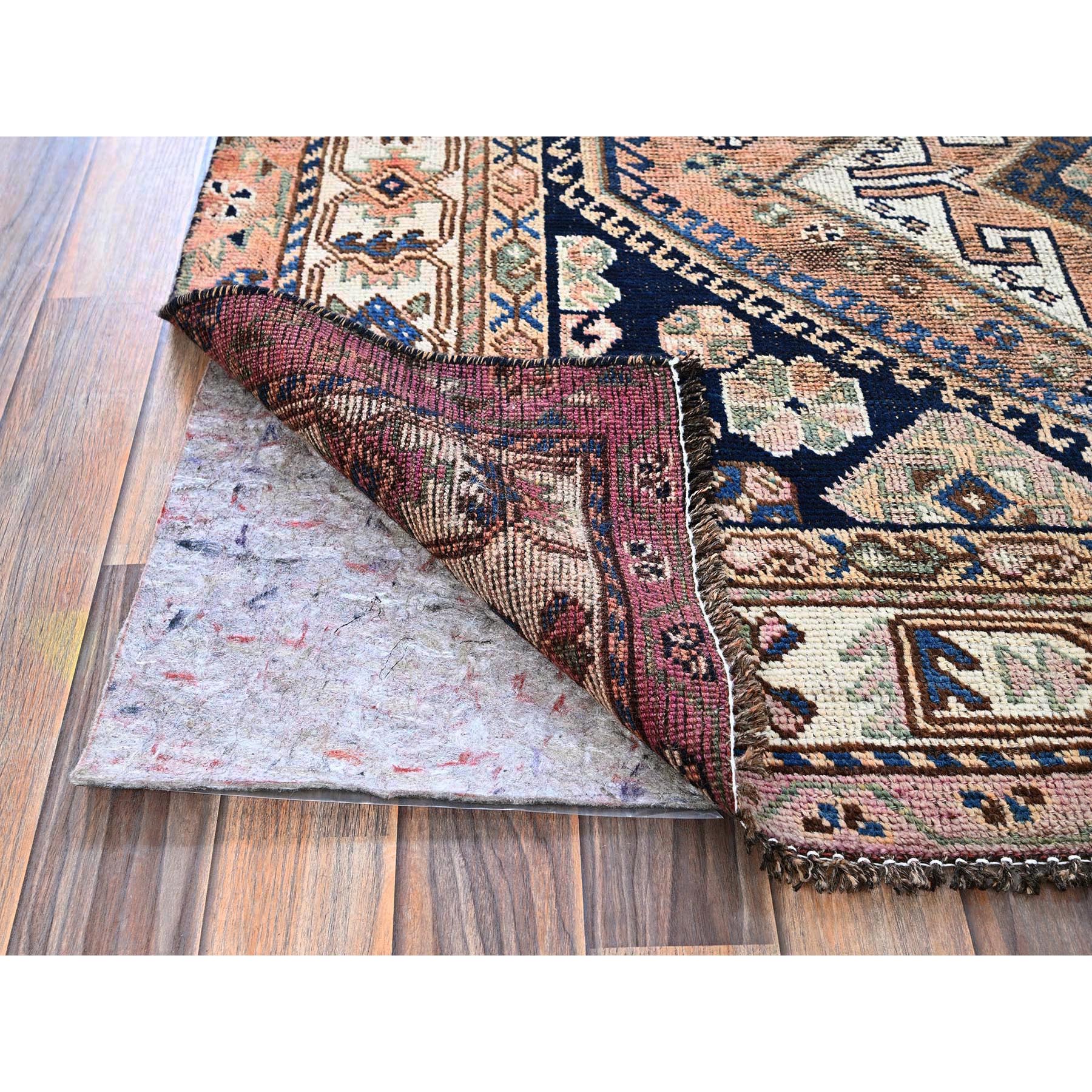 4'10"x8'1" Bisque Brown, Washed Out and Distressed, Vintage Persian Shiraz with Geometric Pattern, Shaved Low, Zero Pile, Sides and Ends Professionally Secured, Clean, Hand Knotted, 100% Wool, Oriental Rug Sh852