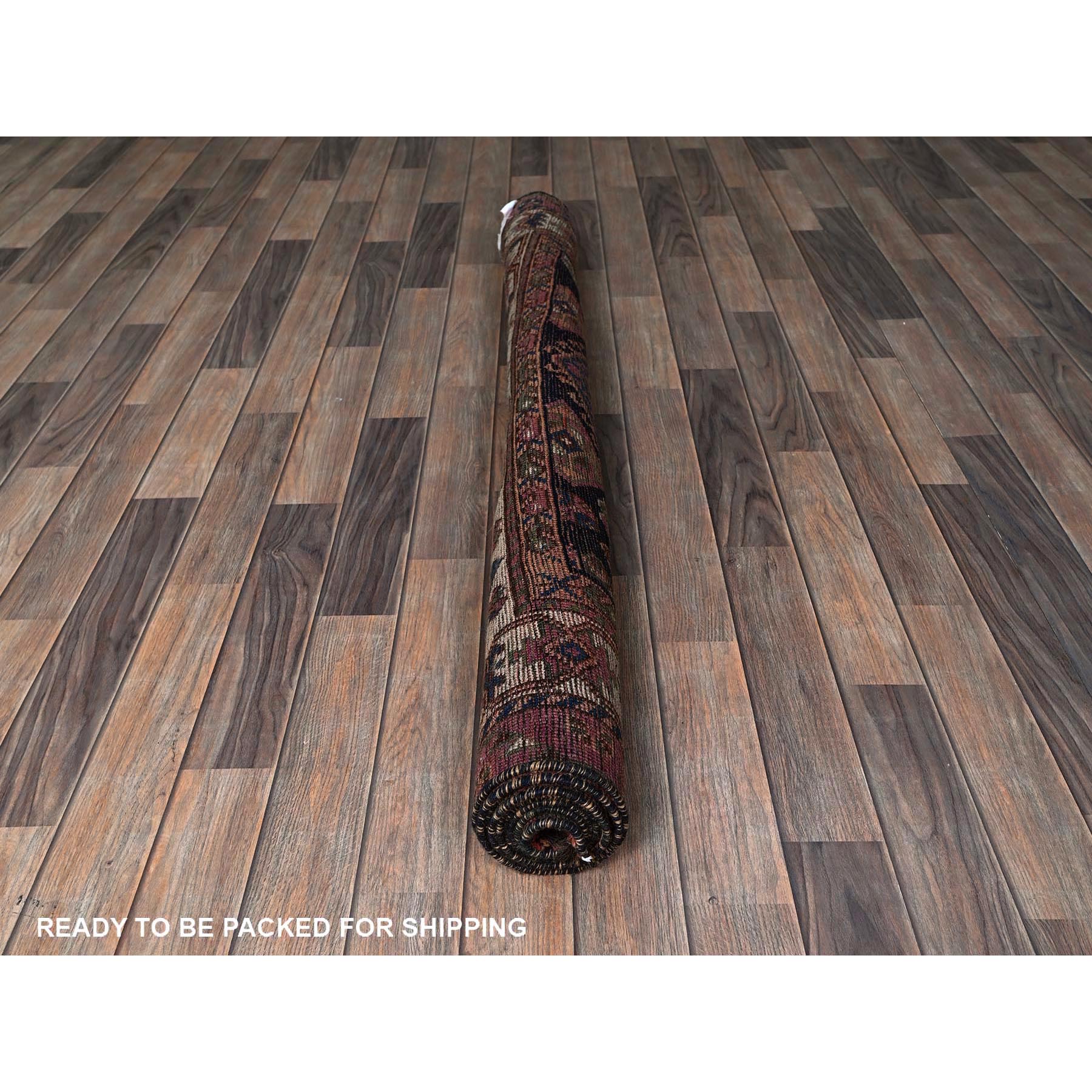 4'10"x8'1" Bisque Brown, Washed Out and Distressed, Vintage Persian Shiraz with Geometric Pattern, Shaved Low, Zero Pile, Sides and Ends Professionally Secured, Clean, Hand Knotted, 100% Wool, Oriental Rug Sh852