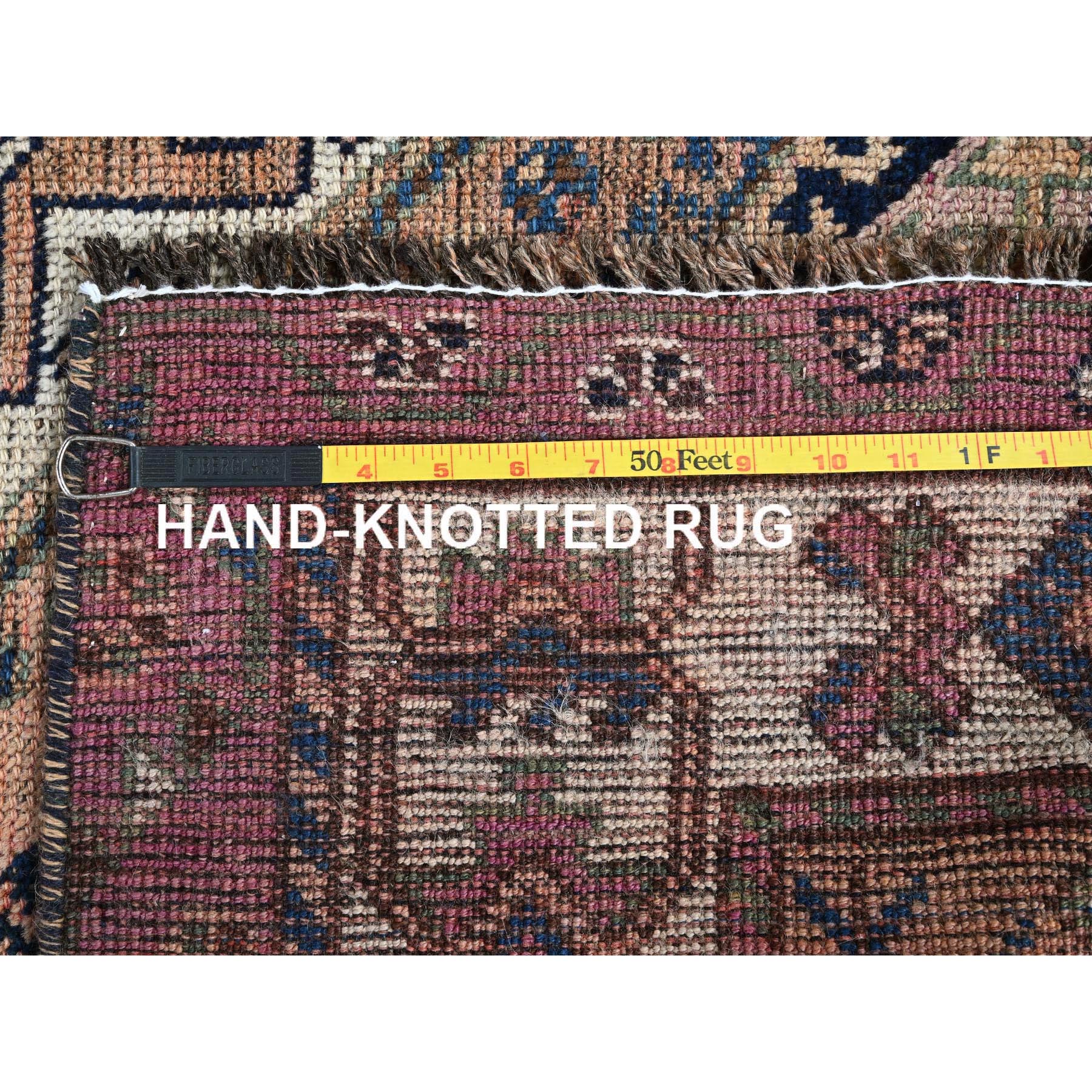 4'10"x8'1" Bisque Brown, Washed Out and Distressed, Vintage Persian Shiraz with Geometric Pattern, Shaved Low, Zero Pile, Sides and Ends Professionally Secured, Clean, Hand Knotted, 100% Wool, Oriental Rug Sh852