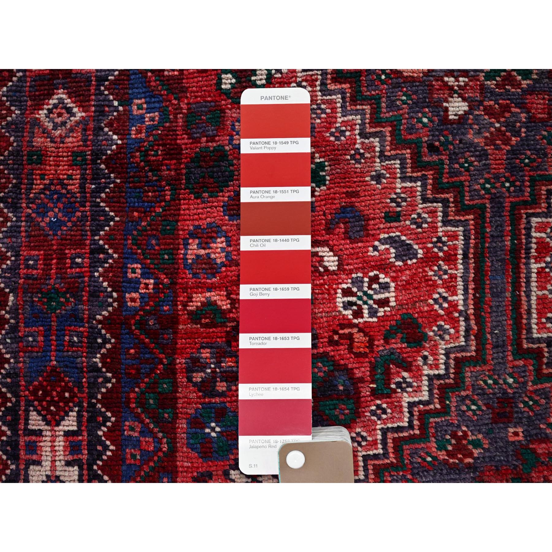 5'4"x7'2" Auburn Red, Vintage Persian Shiraz with Six Serrated Medallions, Shaved Down, Zero Pile, Sides and Ends Professionally Secured, Clean, Hand Knotted, 100% Wool, Oriental Rug Sh853