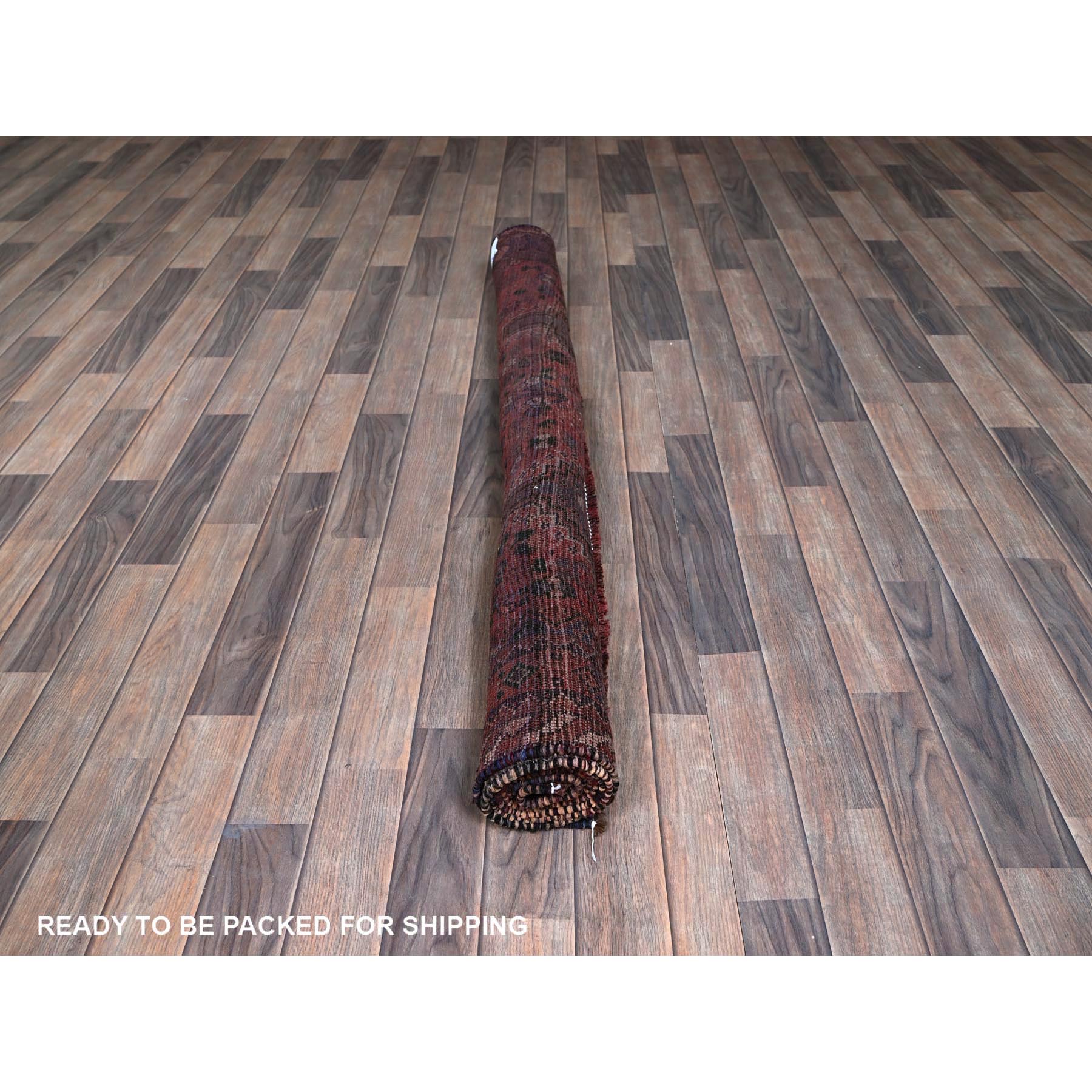 5'4"x7'2" Auburn Red, Vintage Persian Shiraz with Six Serrated Medallions, Shaved Down, Zero Pile, Sides and Ends Professionally Secured, Clean, Hand Knotted, 100% Wool, Oriental Rug Sh853