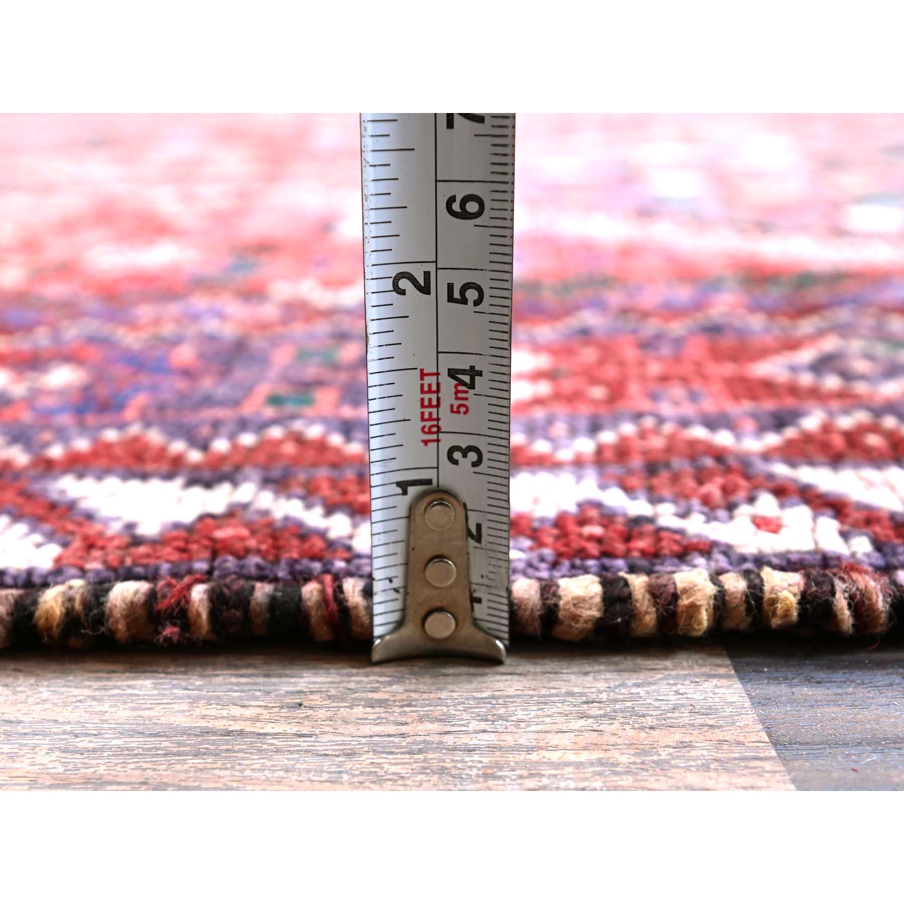 5'4"x7'2" Auburn Red, Vintage Persian Shiraz with Six Serrated Medallions, Shaved Down, Zero Pile, Sides and Ends Professionally Secured, Clean, Hand Knotted, 100% Wool, Oriental Rug Sh853