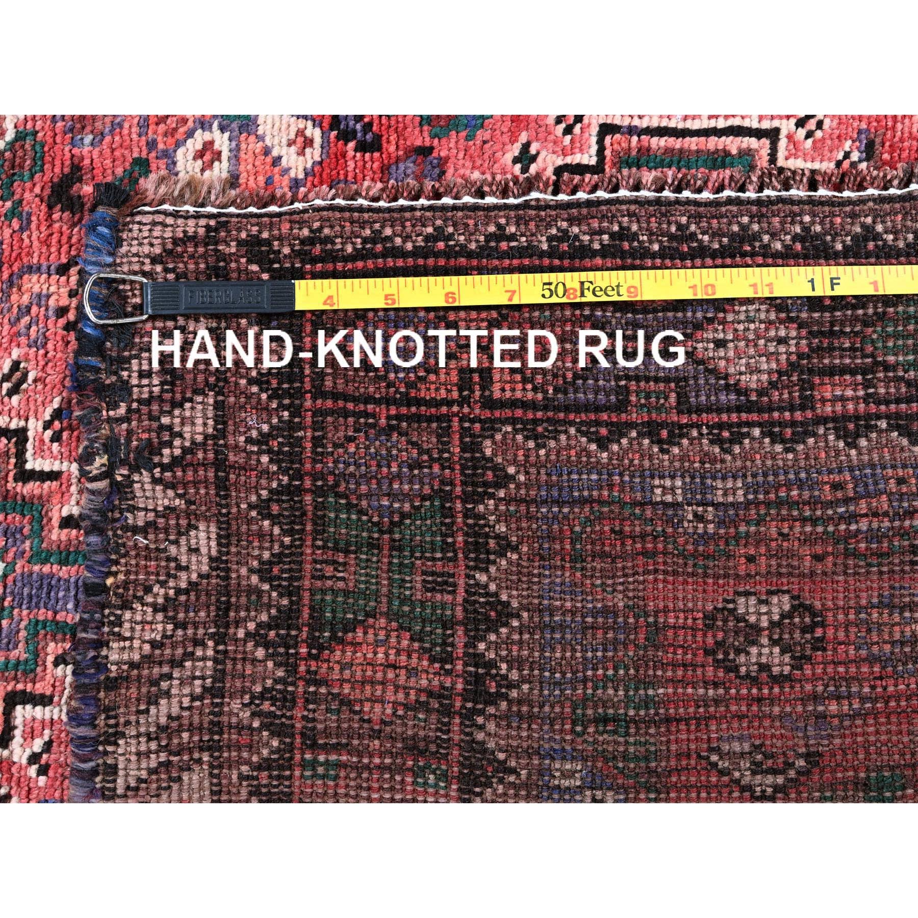 5'4"x7'2" Auburn Red, Vintage Persian Shiraz with Six Serrated Medallions, Shaved Down, Zero Pile, Sides and Ends Professionally Secured, Clean, Hand Knotted, 100% Wool, Oriental Rug Sh853