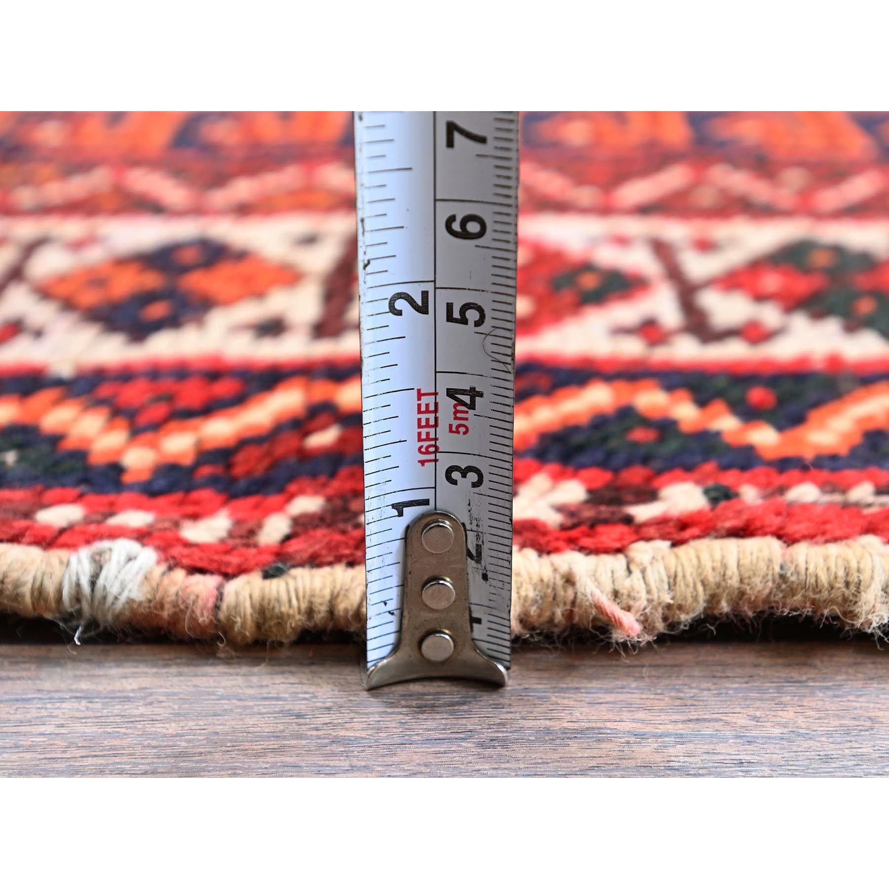 5'4"x7'9" Crimson Red, Vintage Persian Shiraz with Small Animal Figurines, Geometric Medallion, Cropped Thin, Zero Pile, Sides and Ends Professionally Secured, Clean, Hand Knotted, 100% Wool, Oriental Rug Sh854