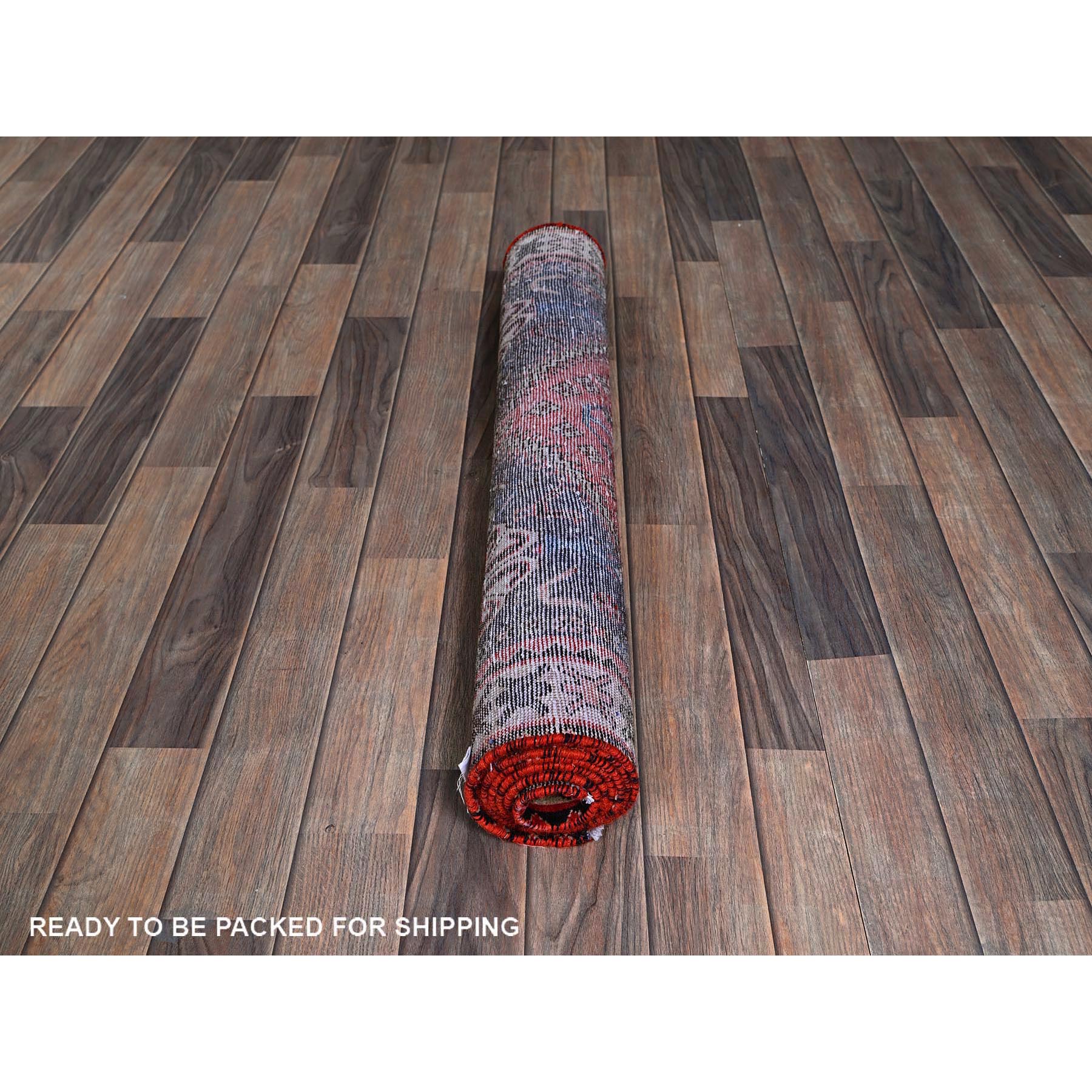 3'1"x6'5" Ajax Red, Vintage Persian Shiraz with Small Bird Figurines, Geometric Medallion Design, Shaved Down, Zero Pile, Sides and Ends Professionally Secured, Clean, Hand Knotted, 100% Wool, Wide Runner, Oriental Rug Sh855