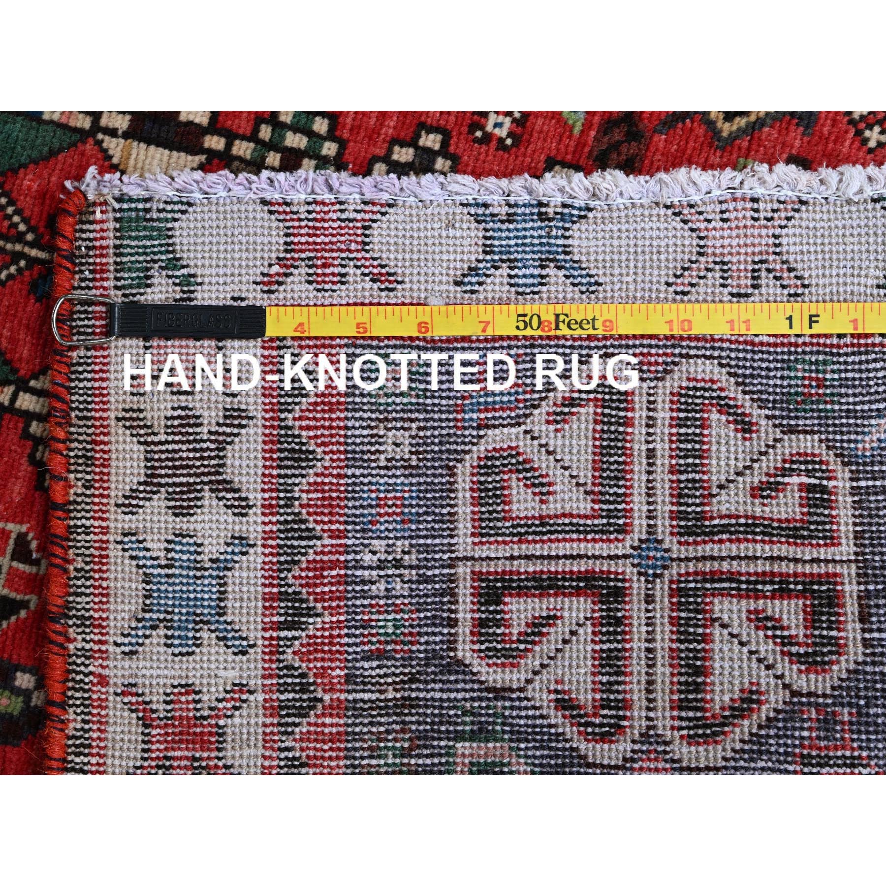 3'1"x6'5" Ajax Red, Vintage Persian Shiraz with Small Bird Figurines, Geometric Medallion Design, Shaved Down, Zero Pile, Sides and Ends Professionally Secured, Clean, Hand Knotted, 100% Wool, Wide Runner, Oriental Rug Sh855