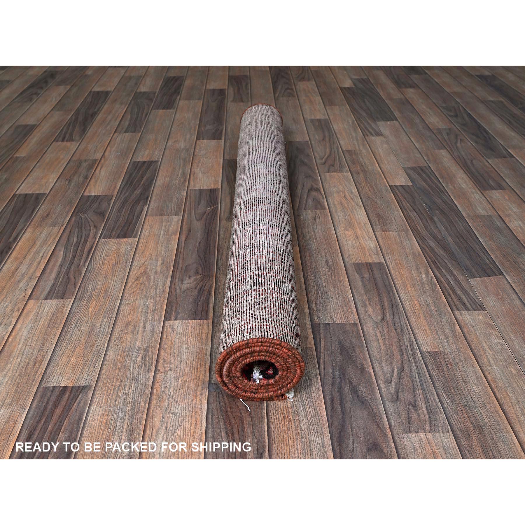 3'10"x6'1" Ajax Red, Vintage Persian Sarouk Mir with Small Repetitive Boteh Design, Worn and Distressed, Shaved Down, Zero Pile, Sides and Ends Professionally Secured, Hand Knotted, 100% Wool, Oriental Rug Sh861