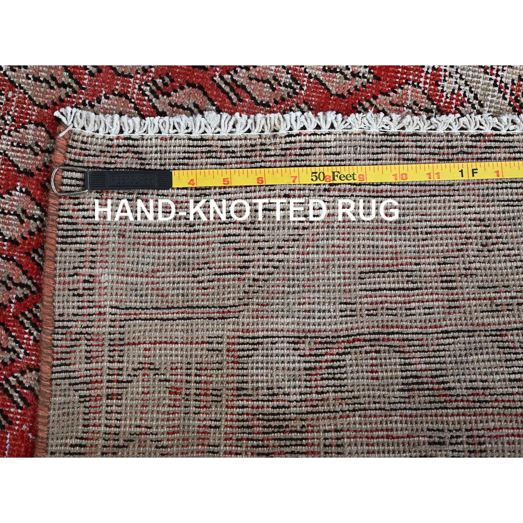3'10"x6'1" Ajax Red, Vintage Persian Sarouk Mir with Small Repetitive Boteh Design, Worn and Distressed, Shaved Down, Zero Pile, Sides and Ends Professionally Secured, Hand Knotted, 100% Wool, Oriental Rug Sh861