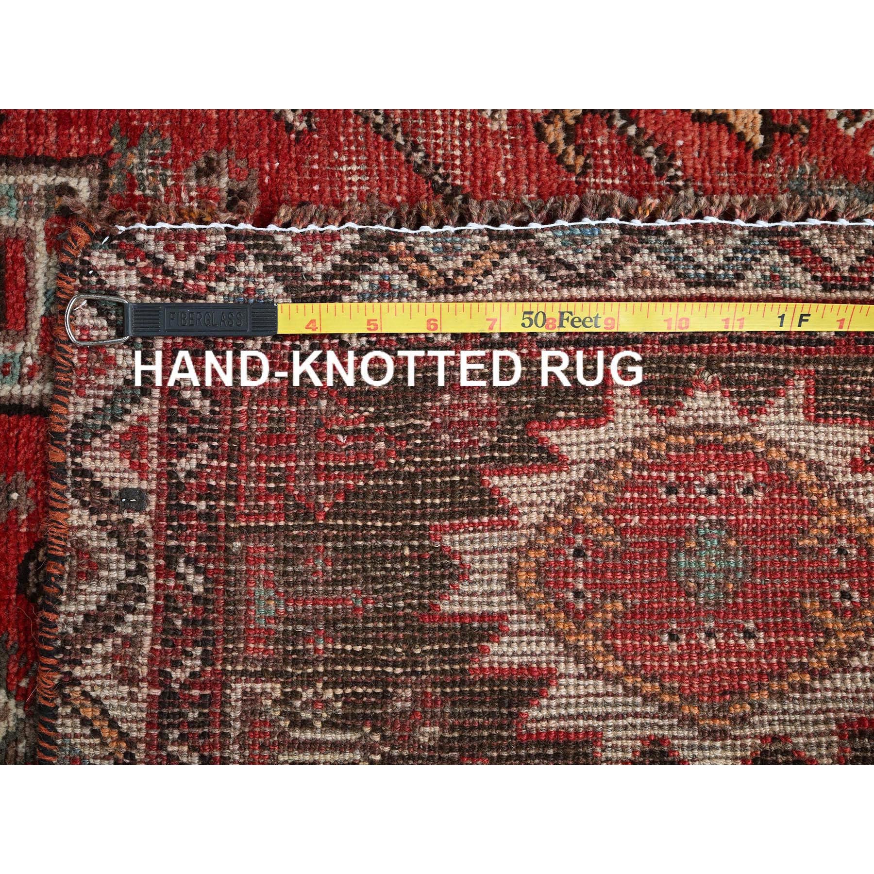 4'2"x5'7" Crimson Red, Vintage Persian Shiraz with Small Animal Figurines, Geometric Medallion Design, Shaved Down, Zero Pile, Sides and Ends Professionally Secured, Clean, Hand Knotted, 100% Wool, Oriental Rug Sh862