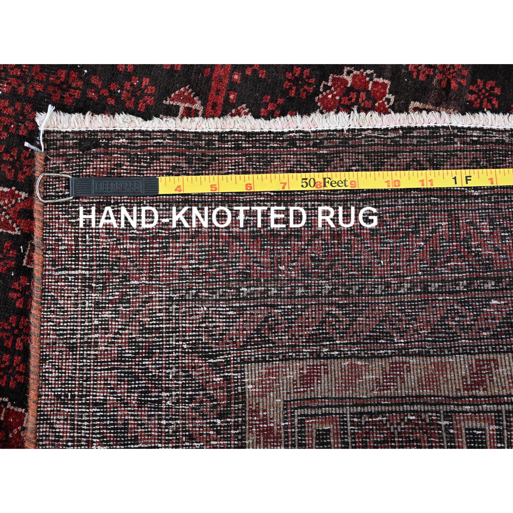 3'1"x6'5" Vermilion Red, Vintage Persian Baluch with Geometric Pattern, Sheared Low, Zero Pile, Evenly Worn, Sides and Ends Professionally Secured, Clean, Hand Knotted, 100% Wool, Wide Runner, Oriental Rug Sh863