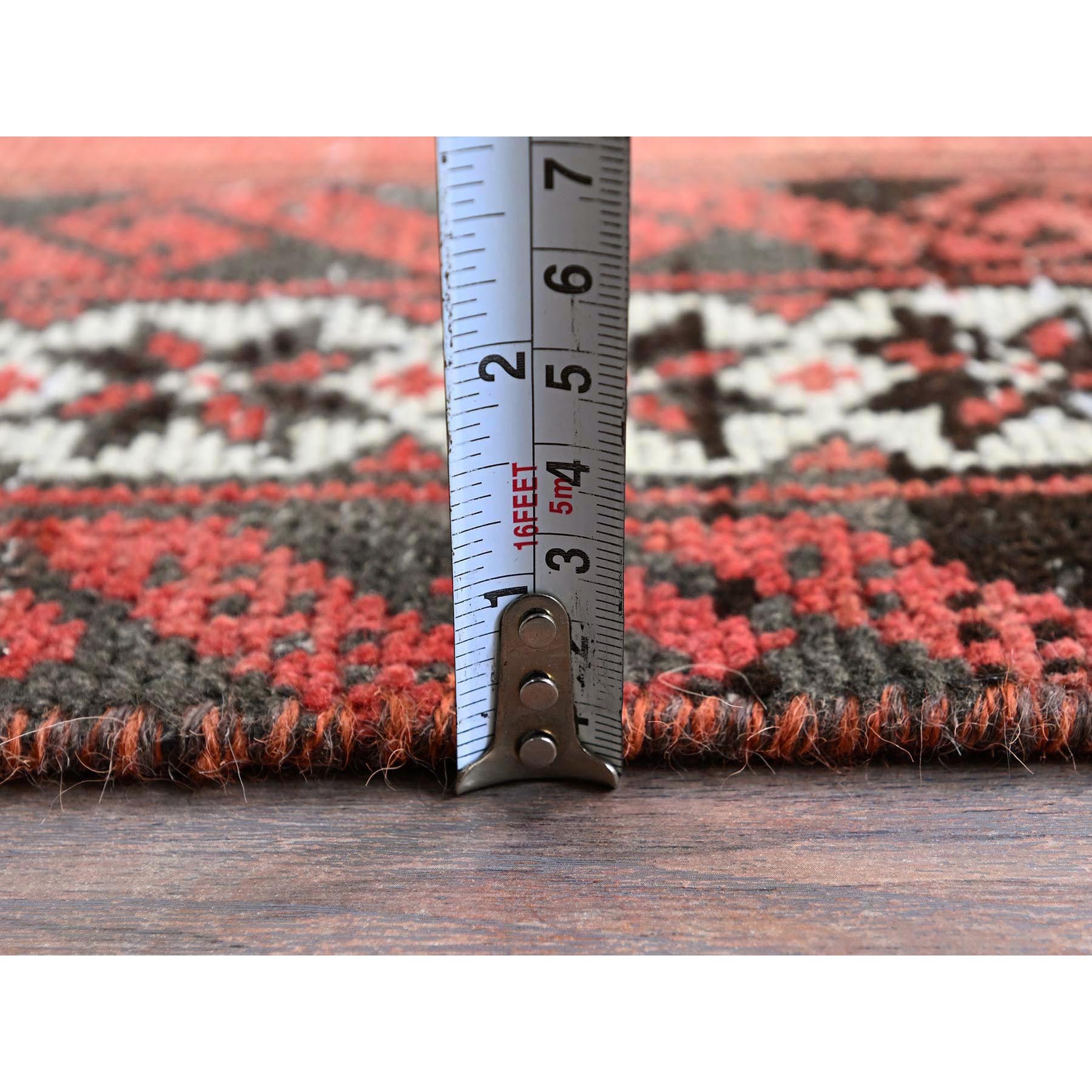 3'9"x6'2" Blush Red, Vintage Persian Baluch with Geometric Pattern, Shaved Low, Zero Pile, Evenly Worn, Sides and Ends Professionally Secured, Clean, Hand Knotted, 100% Wool, Oriental Rug Sh865