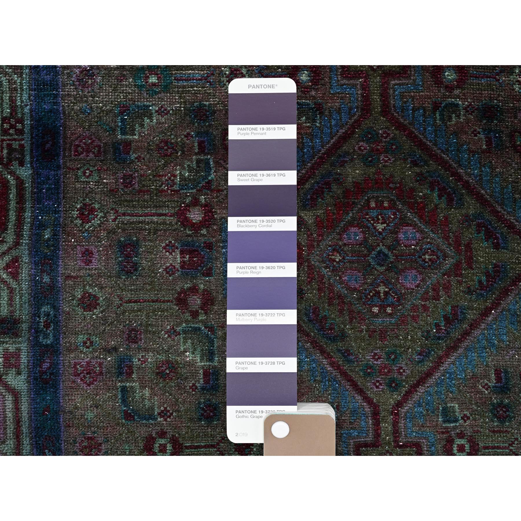 3'2"x5'1" Rust Red, Overdyed Vintage Persian Hamadan with Geometric Medallion Design, Distressed and Worn, Cropped Thin, Zero Pile, Sides and Ends Professionally Secured, Hand Knotted, 100% Wool, Oriental Rug Sh868