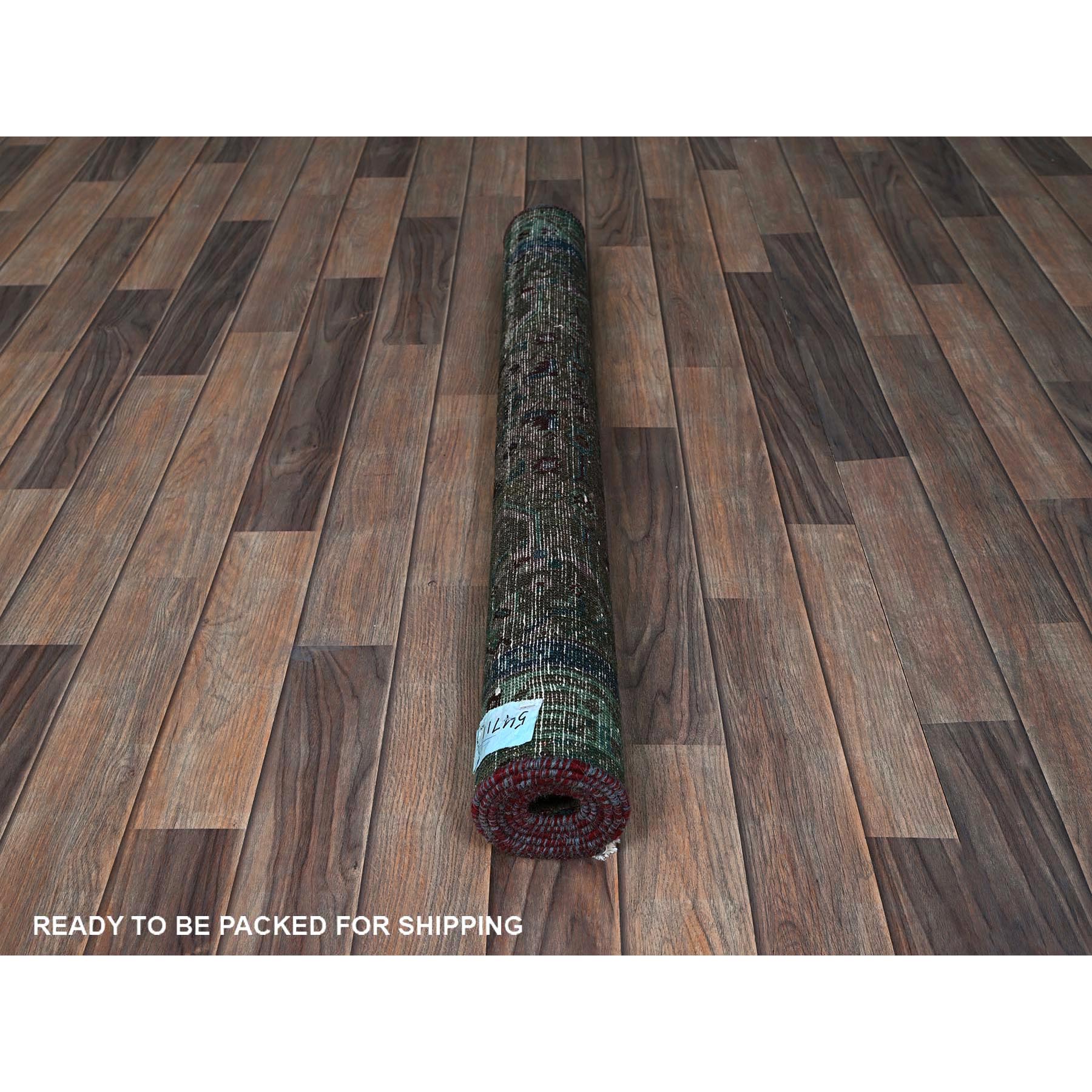 3'2"x5'1" Rust Red, Overdyed Vintage Persian Hamadan with Geometric Medallion Design, Distressed and Worn, Cropped Thin, Zero Pile, Sides and Ends Professionally Secured, Hand Knotted, 100% Wool, Oriental Rug Sh868