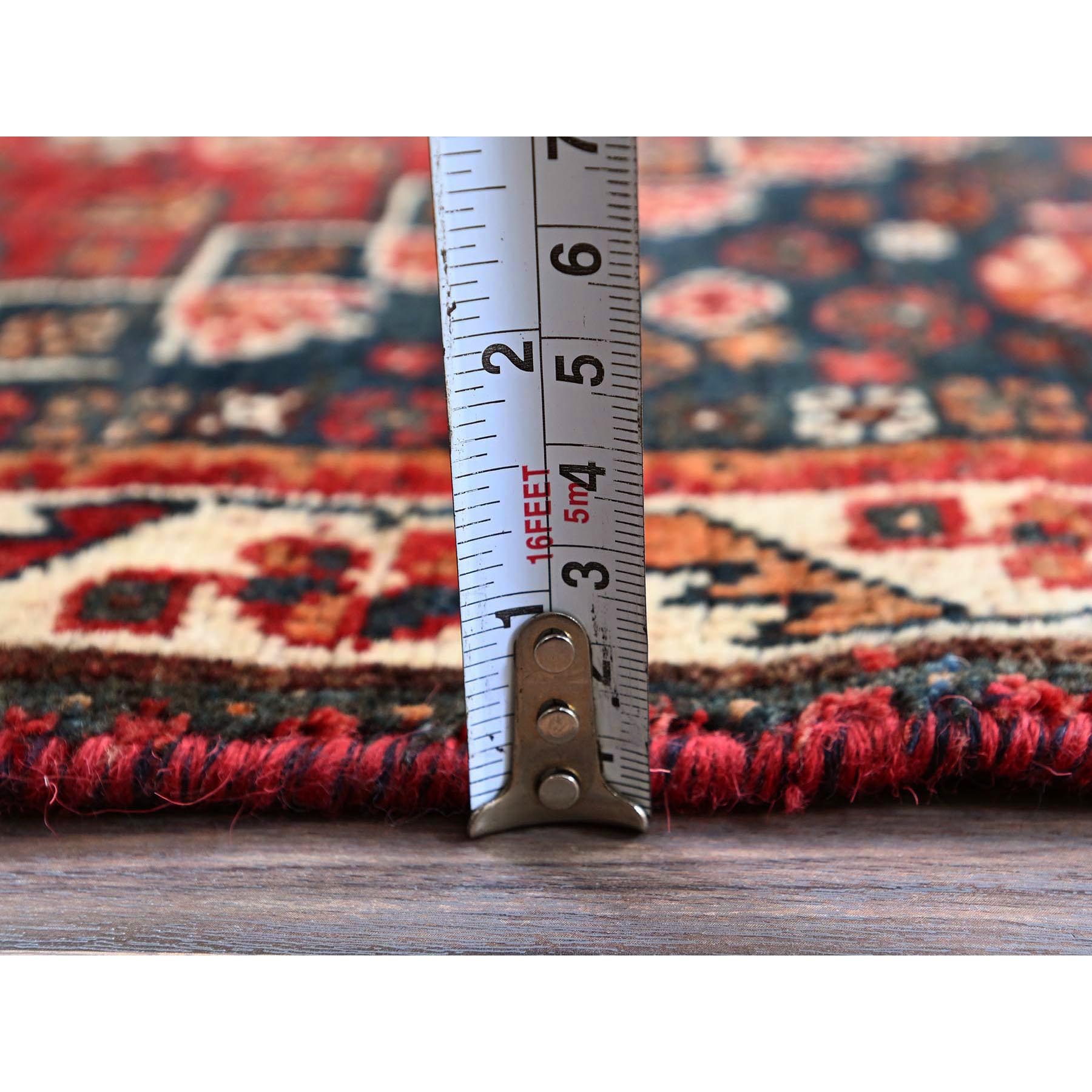 3'6"x5'1" Scarlet Red, Vintage Persian Shiraz with Geometric Medallion Design, Shaved Low, Zero Pile, Sides and Ends Professionally Secured, Clean, Hand Knotted, 100% Wool, Oriental Rug Sh869